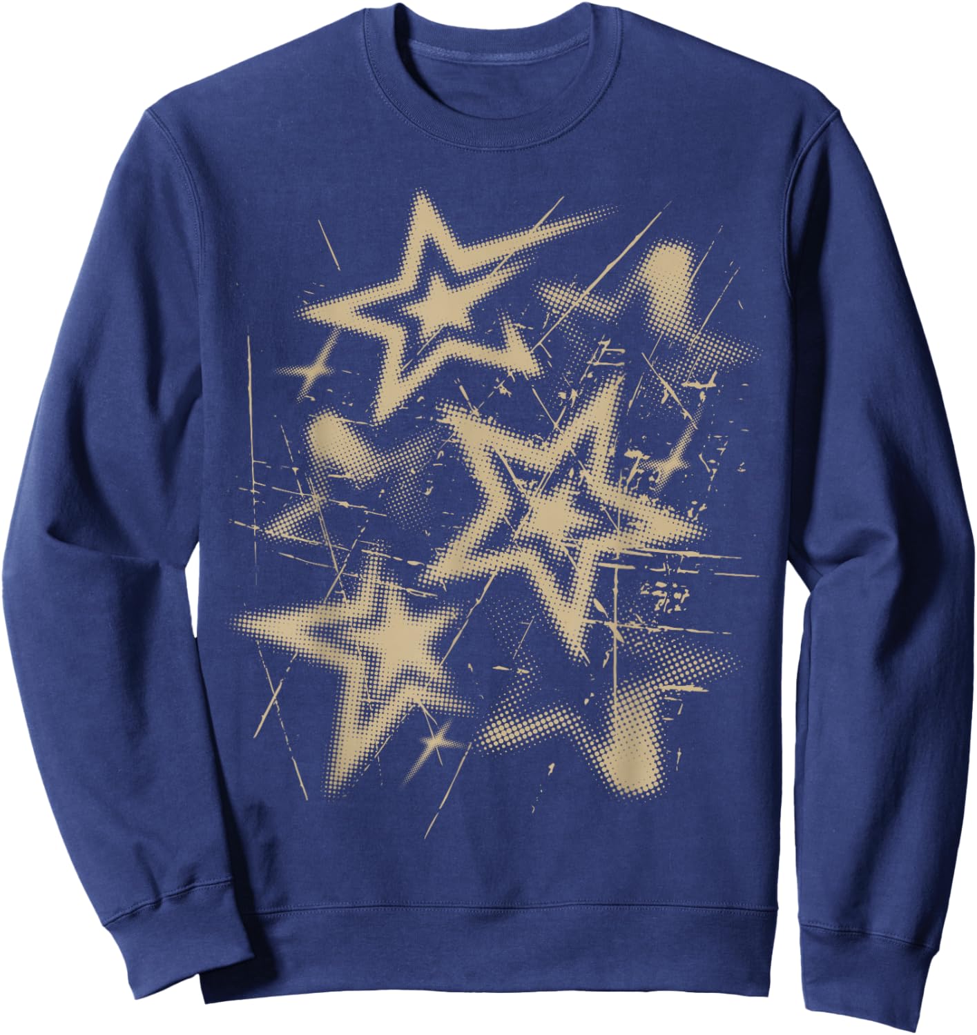 Y2k Grunge Stars 2000s Beige Cyber Vintage Graphic Sweatshirt - Sweatshirt | Navy