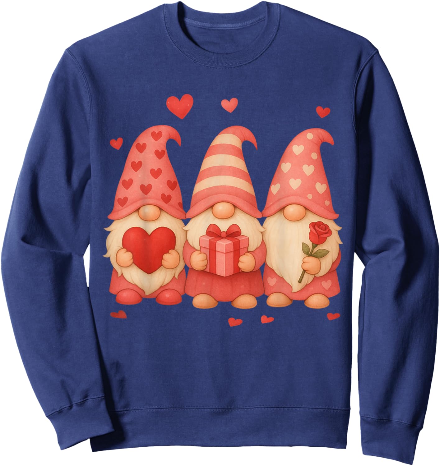 Valentines Day Gnome Hearts Love Cute Family Men Women Sweatshirt - Sweatshirt | Navy