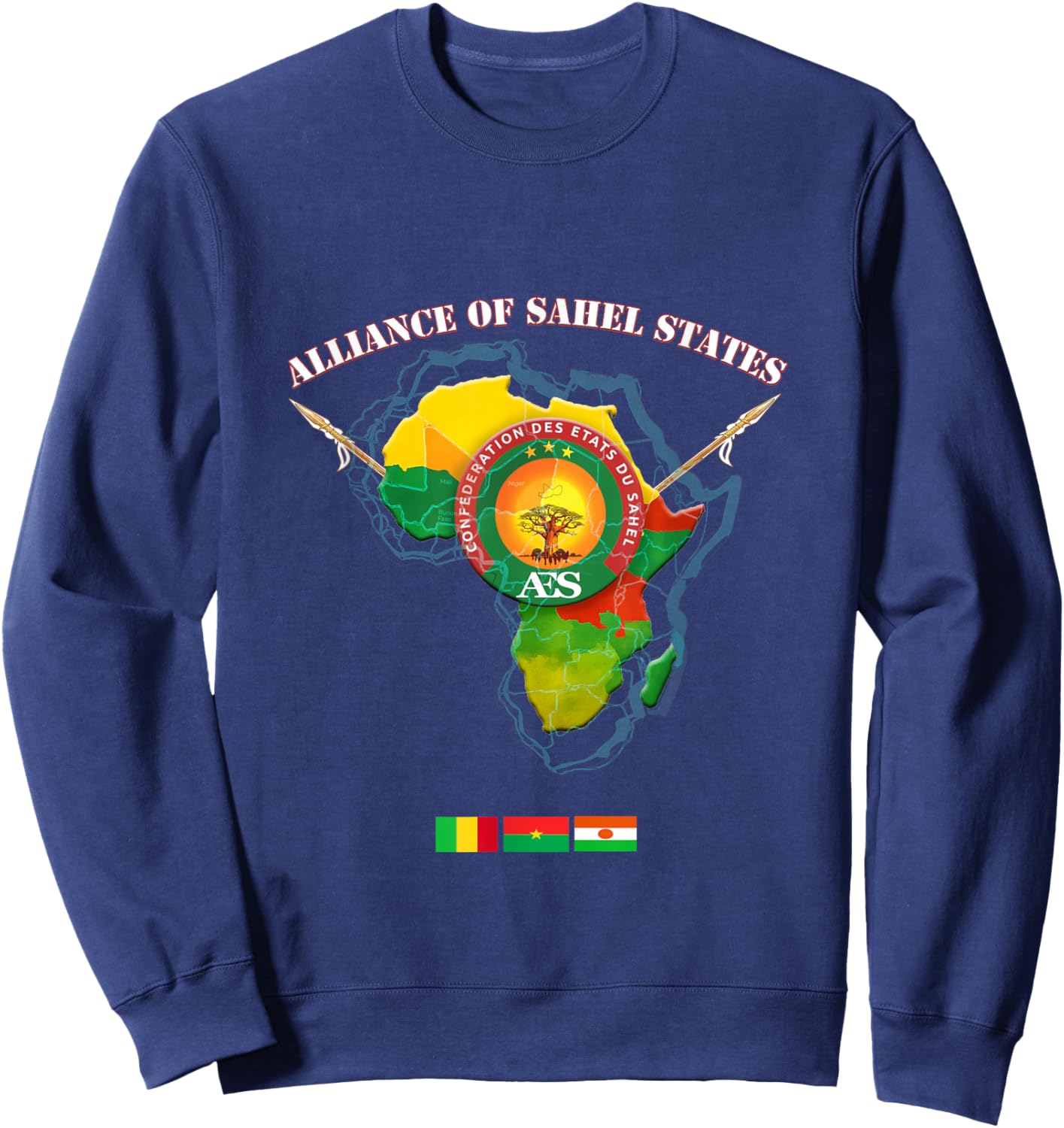 Burkina Faso, Mali and Niger, AES African Continent Novelty Sweatshirt - Sweatshirt | Navy