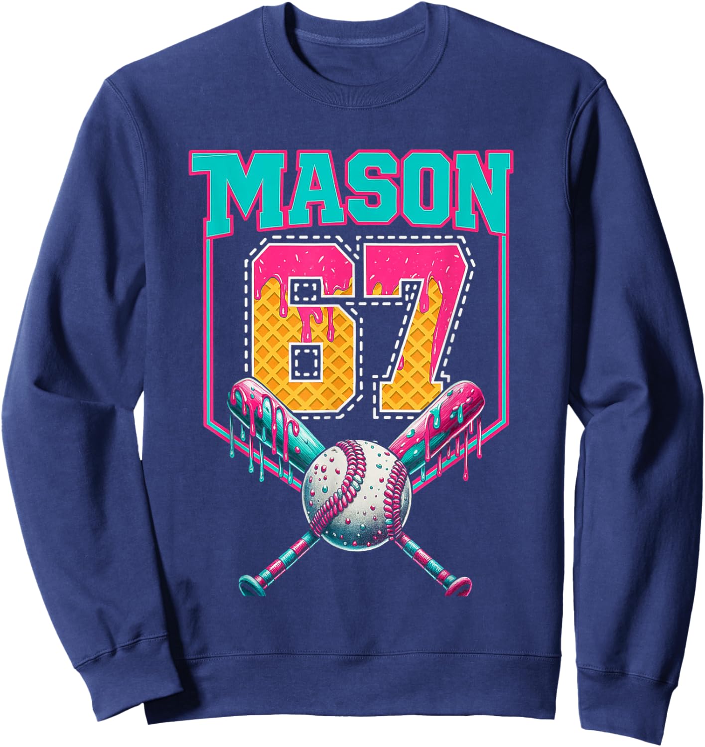 Trendy Mason 67 Mem Ice Cream Drip Baseball Birthday Costume Sweatshirt - Sweatshirt | Navy