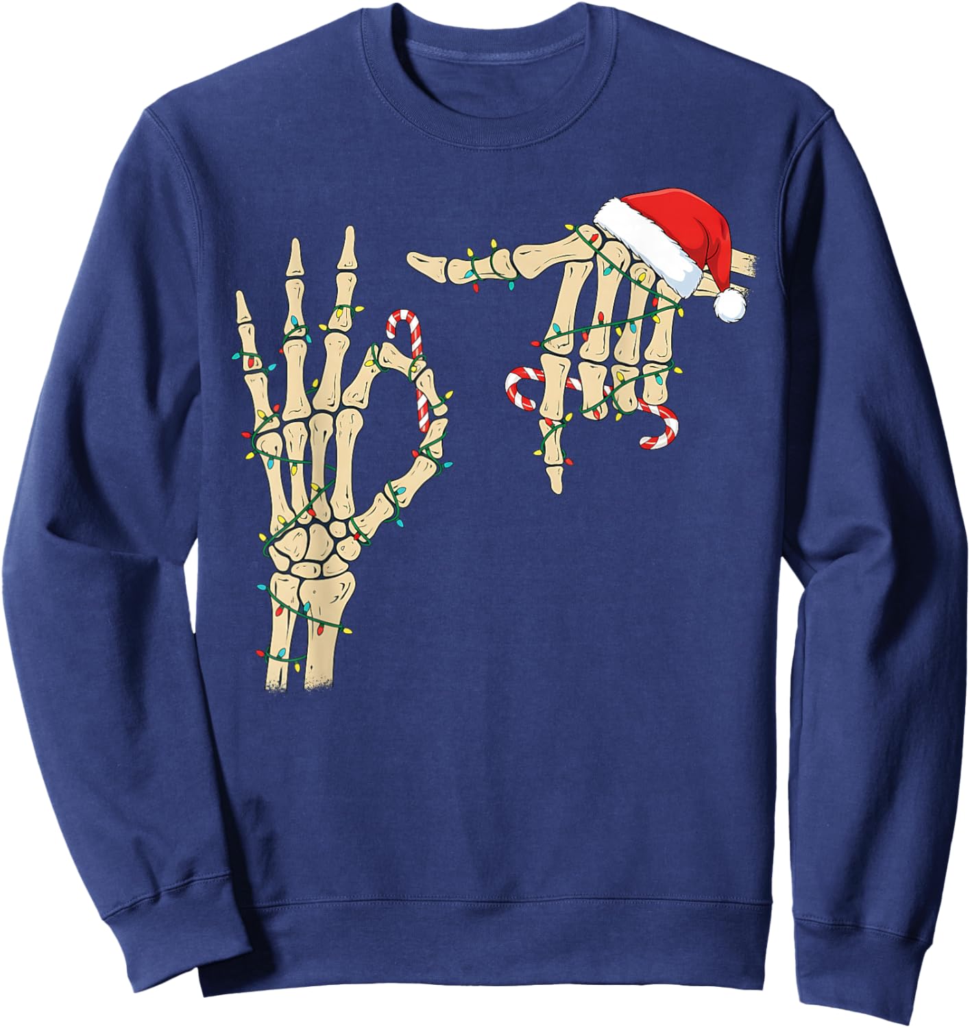 67 Six Seven Meme Skeleton Hand Christmas Santa Hat Sweatshirt - Sweatshirt | Navy