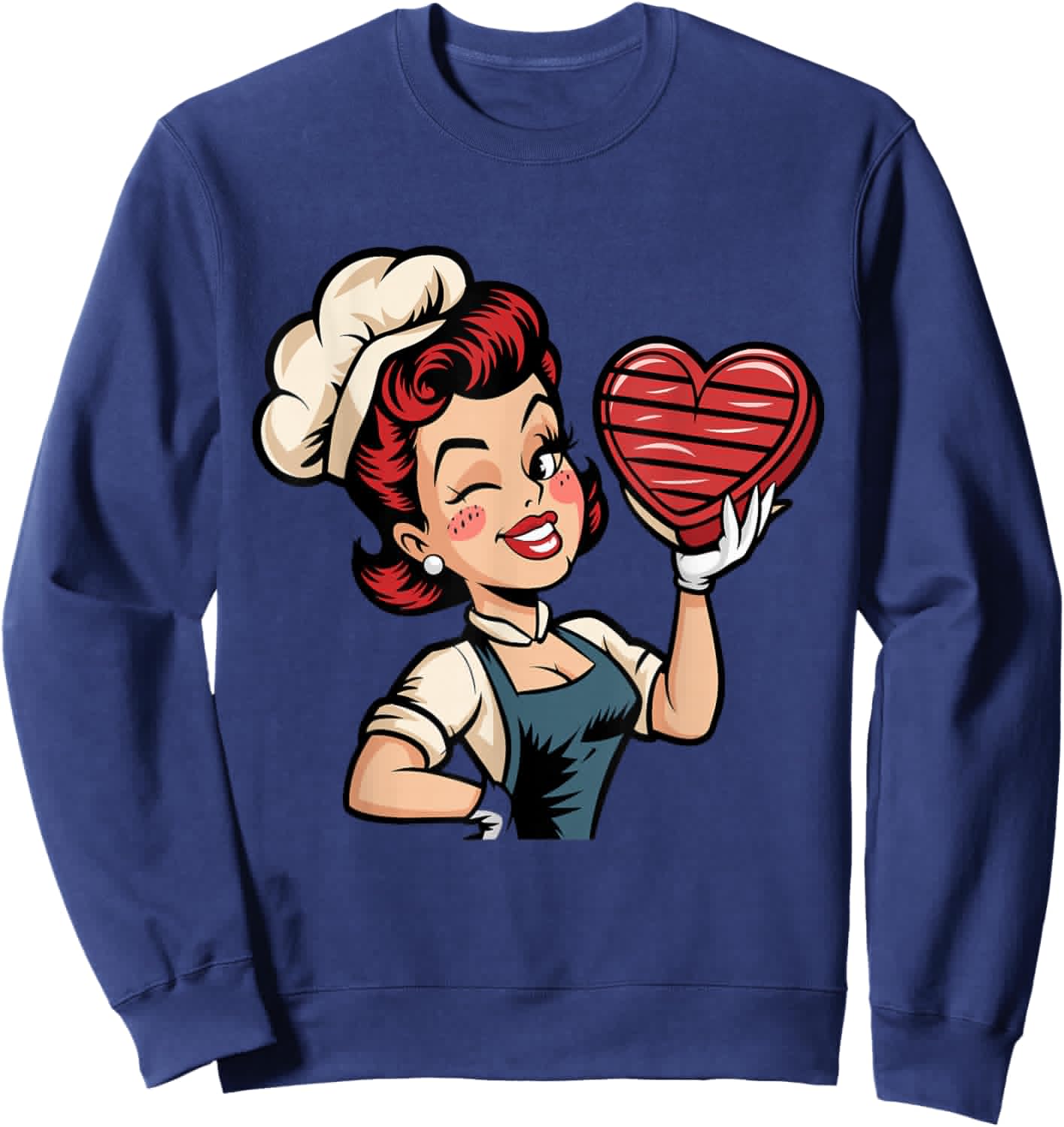 Valentines Retro Pinup Holding Heart Sweatshirt - Sweatshirt | Navy