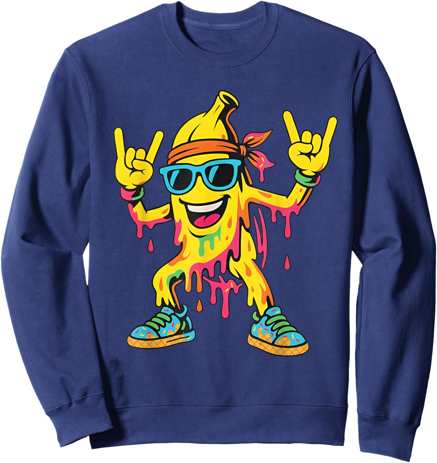 Cool Banana Drip Rocking Funny Graphic Boys Kids Men Youth Sweatshirt - Sweatshirt | Navy