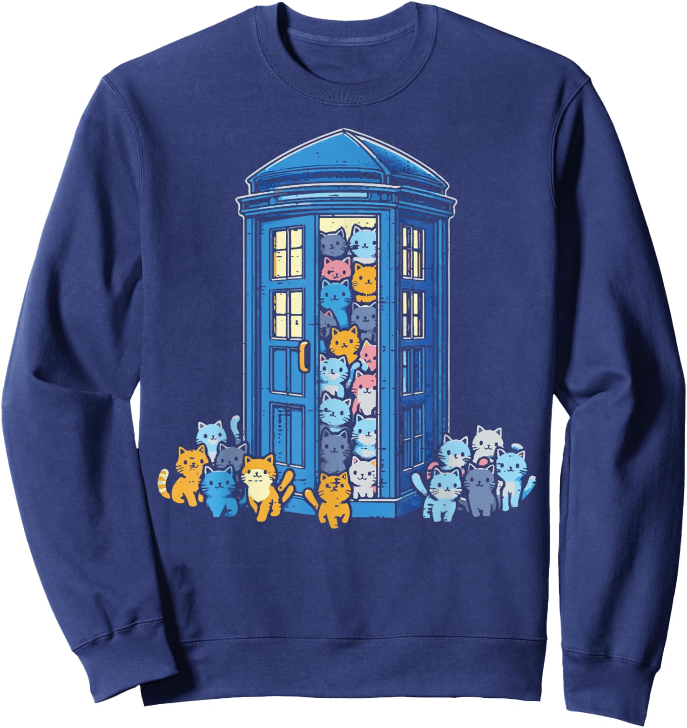 Cats Telephone Booth Cute Kitten Kitty Girls Kids Women Men Sweatshirt - Sweatshirt | Navy