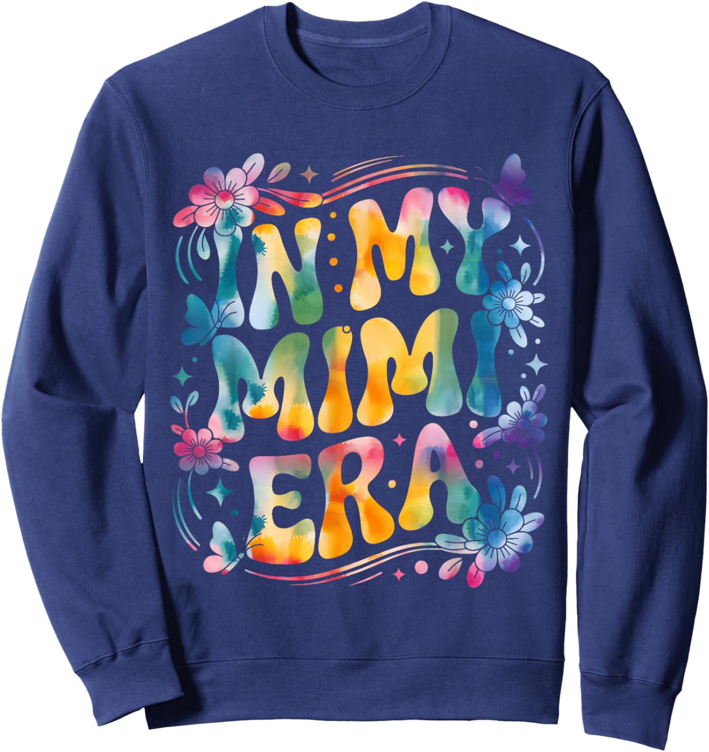 Funny in My Mimi Era Retro Groovy Mothers Day Mimi Butterfly Sweatshirt - Sweatshirt | Navy