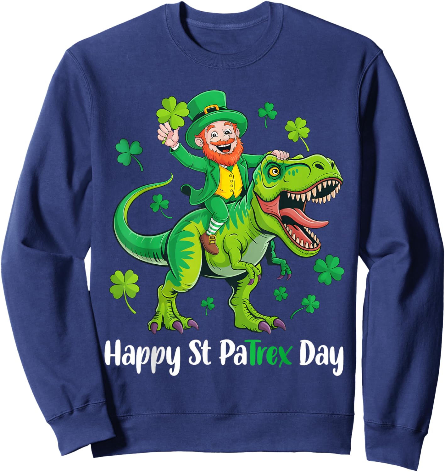 Funny St Patricks Day Pa-Trex Dinosaur Shamrock Boys Kids Sweatshirt - Sweatshirt | Navy