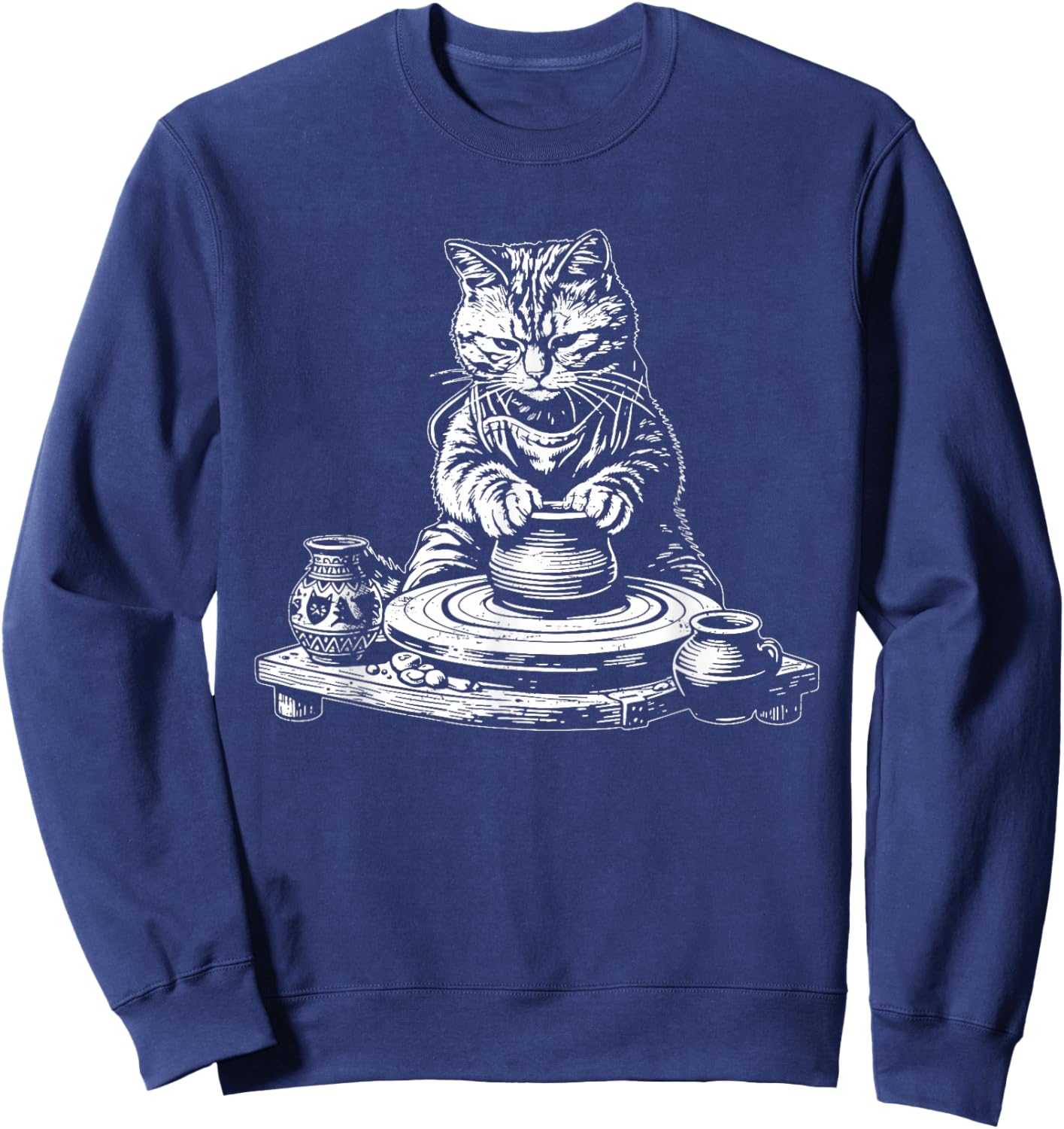 Vintage Retro Cat Pottery Funny Sweatshirt - Sweatshirt | Navy