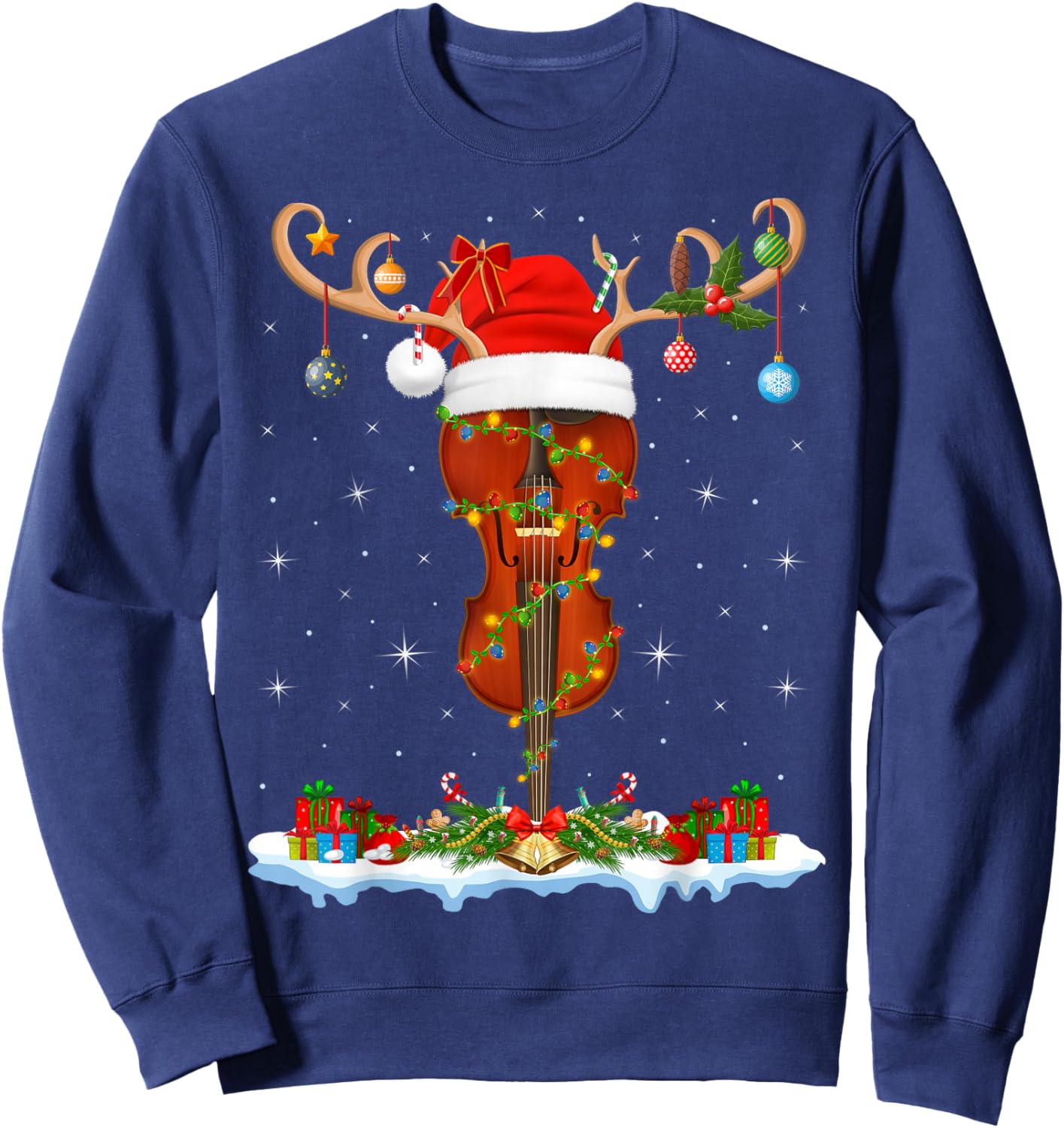 Violin Fiddle Christmas Lights Orchestra Violin Player Xmas Sweatshirt - Sweatshirt | Navy