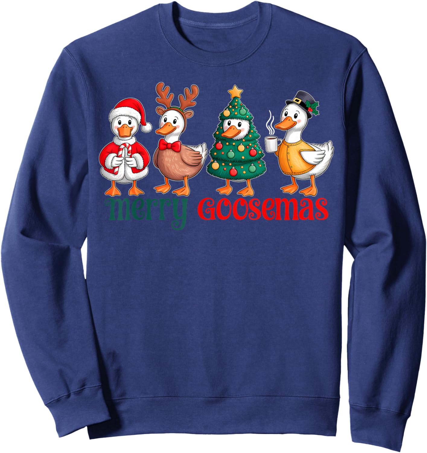 Merry Goosemas Christmas Goose Santa Hat Funny Xmas Holiday Sweatshirt - Sweatshirt | Navy