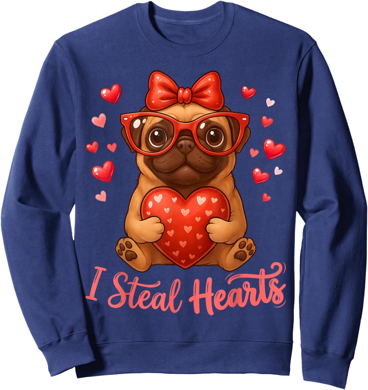 Pug Valentines Day Dog Lover Heart Sweatshirt - Sweatshirt | Navy