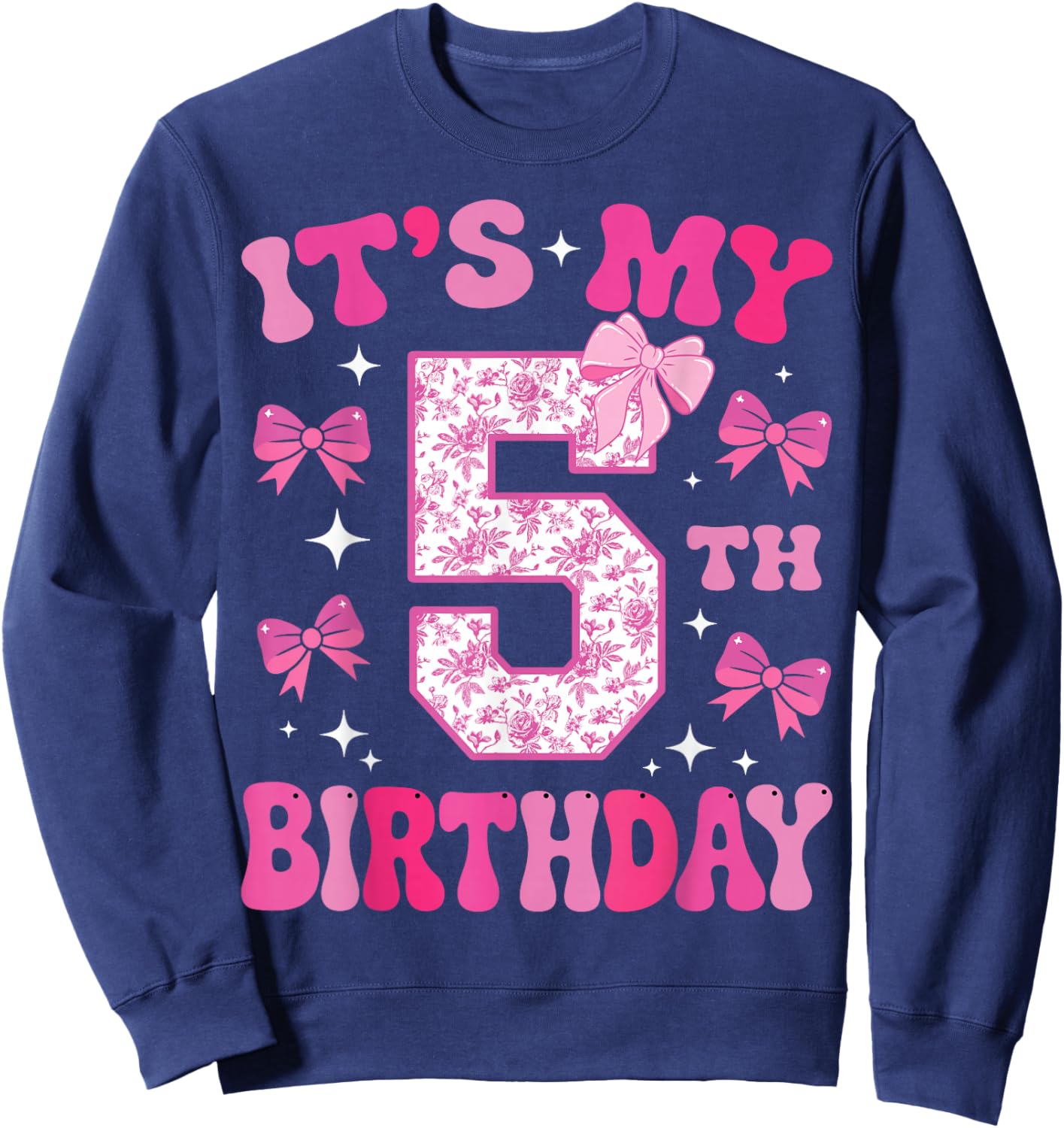 It's My 5th Birthday Girl Pink Coquette Bow 5 Year Old Boys Sweatshirt - Sweatshirt | Navy