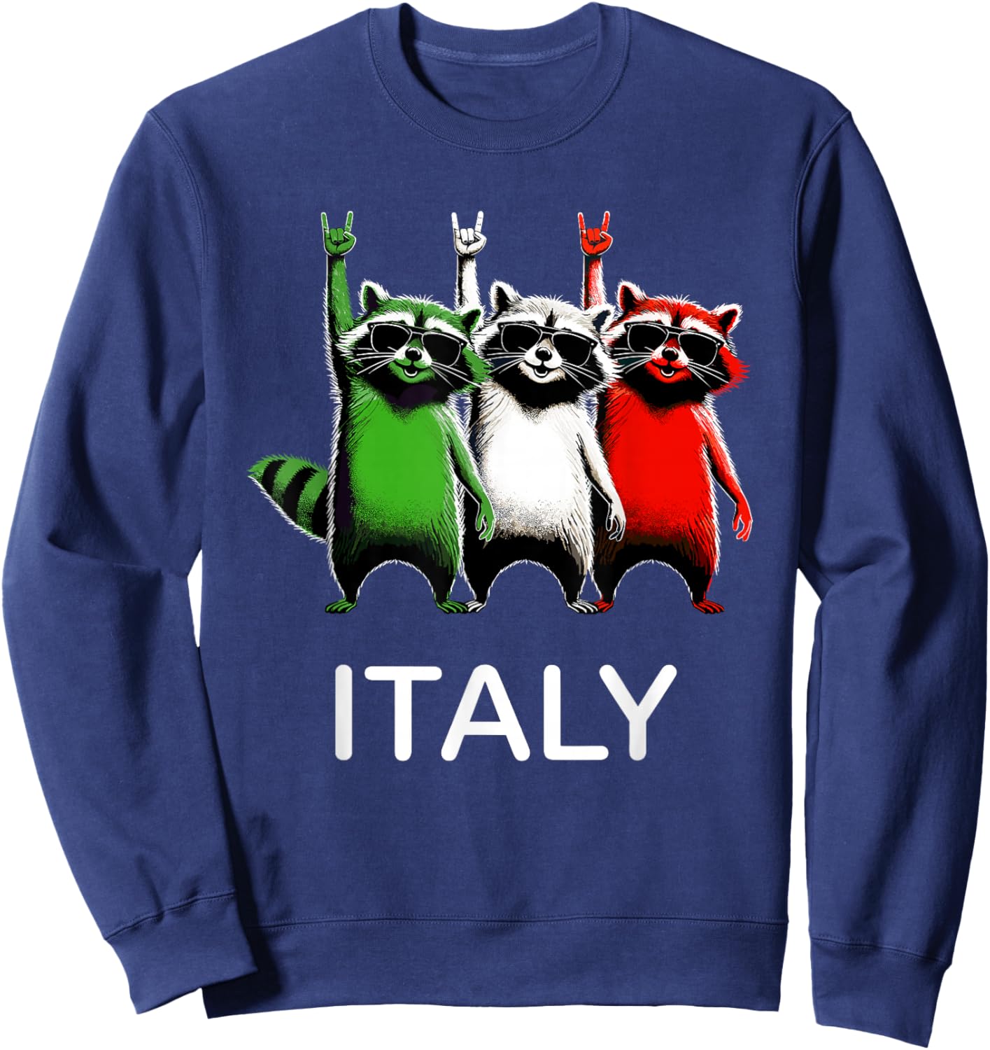 Italy Flag Funny Raccoon Men Women Kids Funny Italian Sweatshirt - Sweatshirt | Navy