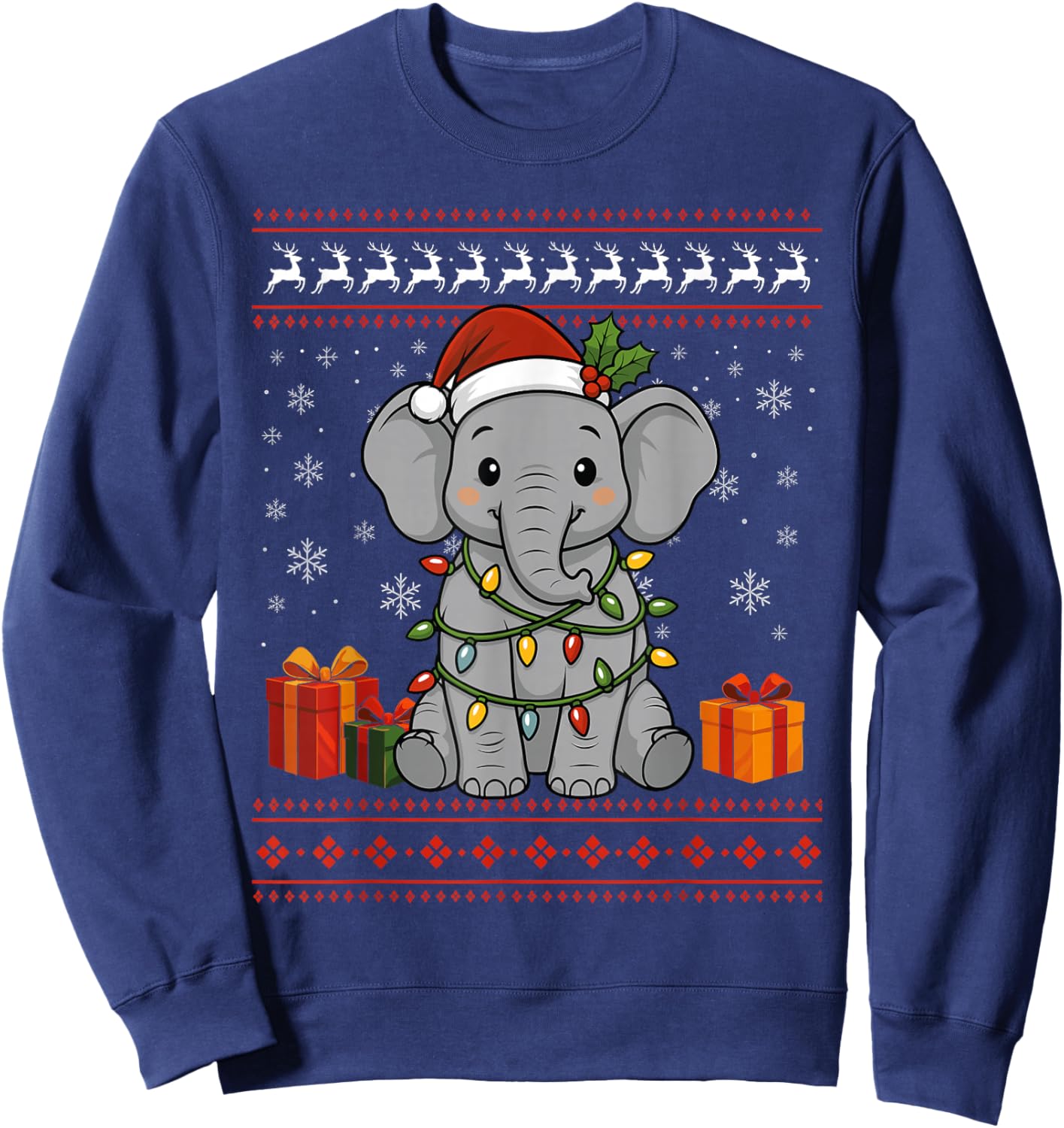 Elephant Christmas Ugly Sweater Elephant Graphic Sweatshirt - Sweatshirt | Navy