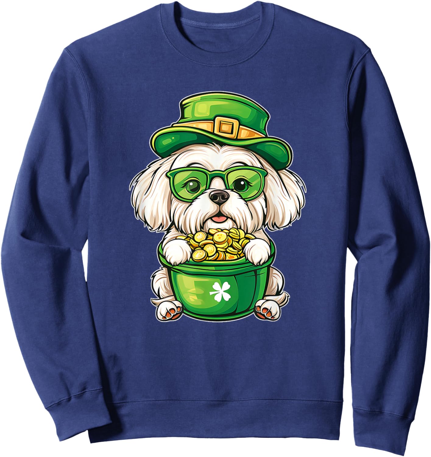 Lucky St. Patricks Day Maltese Dog Leprechaun Men Women Sweatshirt - Sweatshirt | Navy