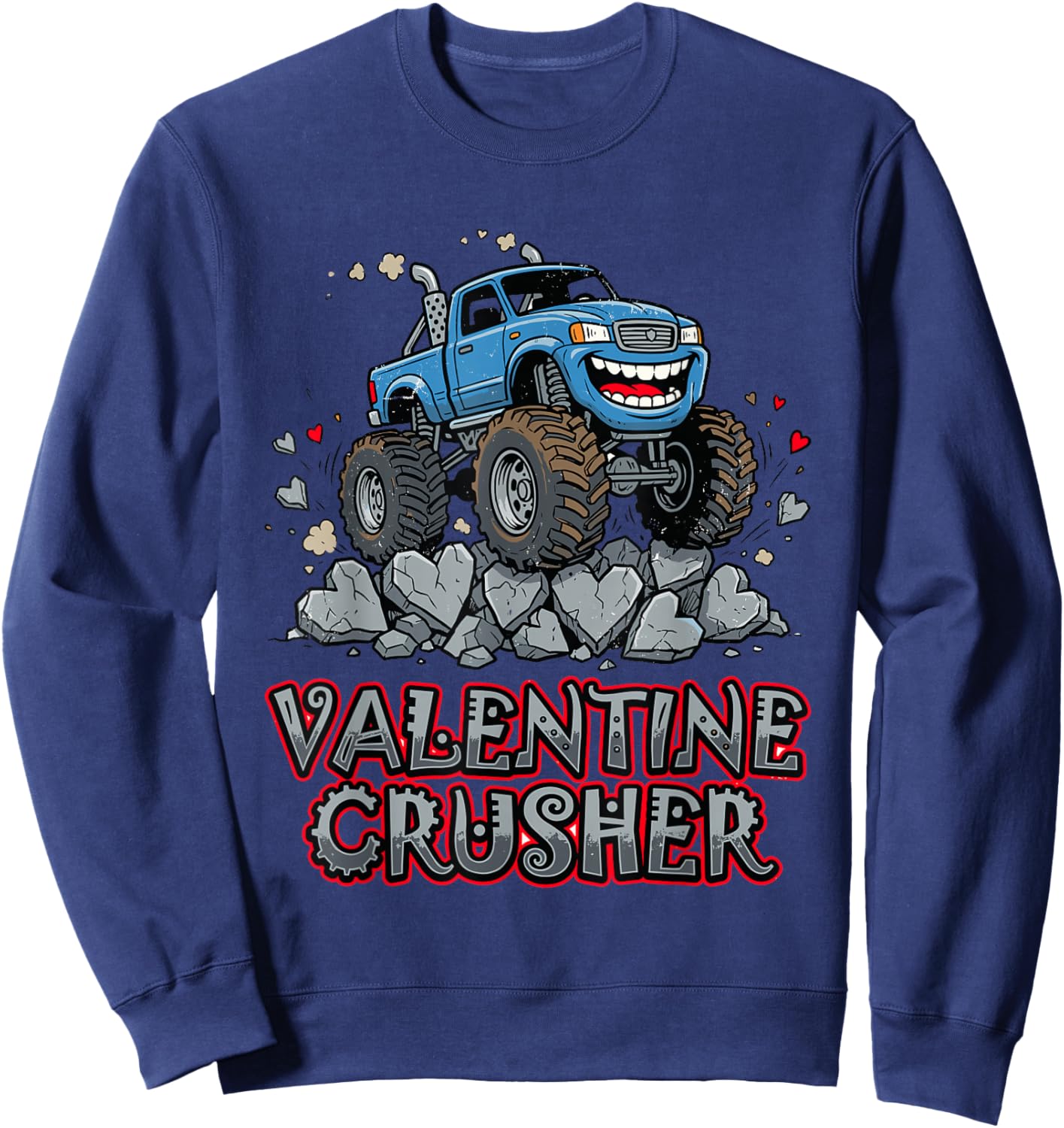 Valentine Crusher Monster Truck for Kids Boys Valentines Sweatshirt - Sweatshirt | Navy