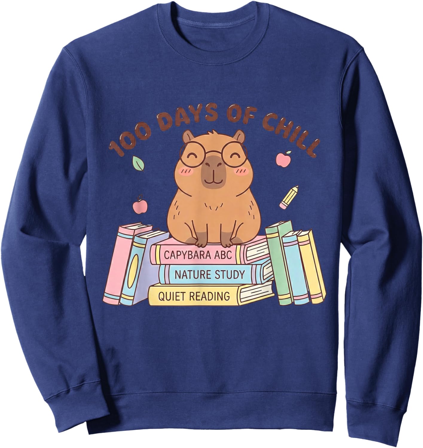 100 Days of Chill Capybara 100 Days of School Teacher Kids Sweatshirt - Sweatshirt | Navy