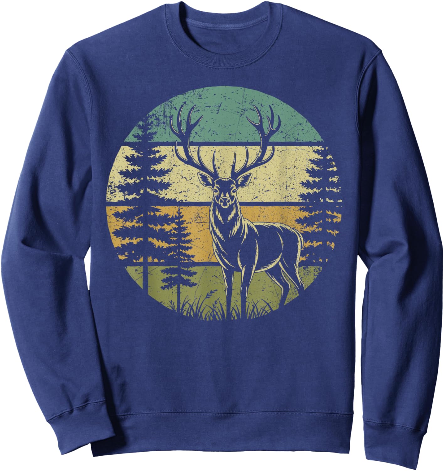 Retro Forest Deer Outdoors Nature Women Men Vintage Graphic Sweatshirt - Sweatshirt | Navy