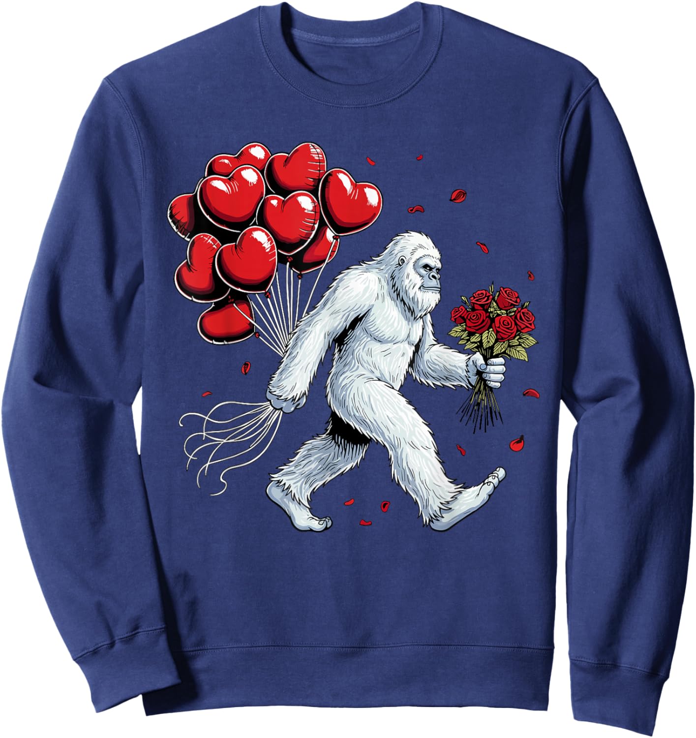 Yeti Valentines Day Funny Abominable Snowman Hearts Love Sweatshirt - Sweatshirt | Navy