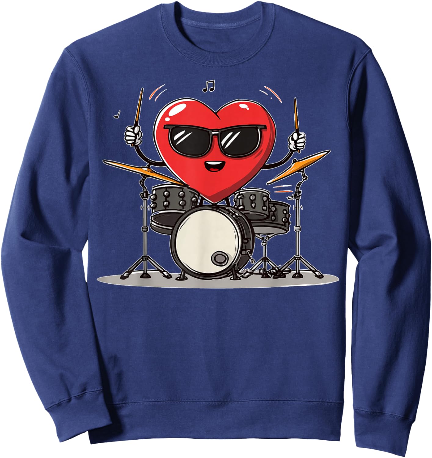 Drum Heart Drummer Valentine's Day Sunglasses Sweatshirt - Sweatshirt | Navy