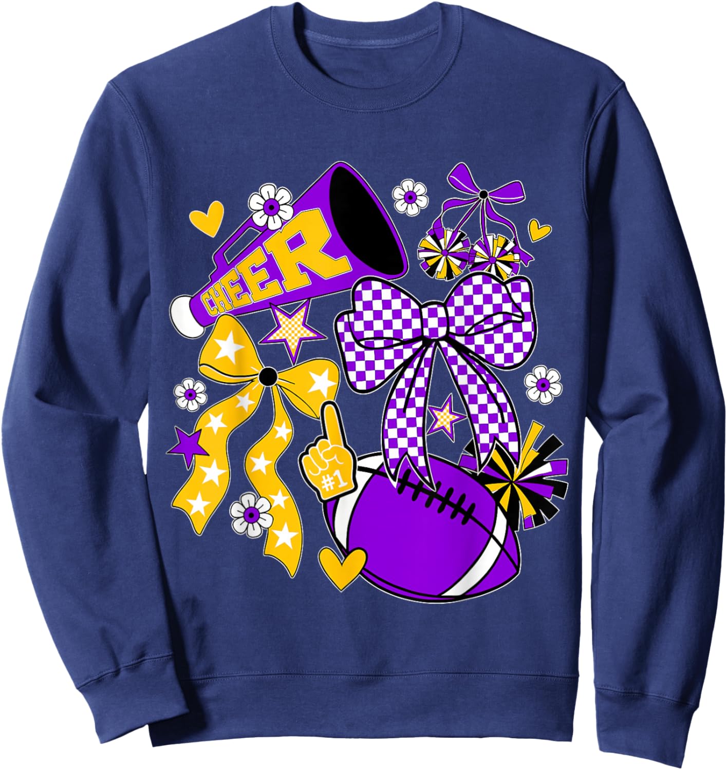 Purple Gold Cheerleader Game Day Football Cheer Mom Sister Sweatshirt - Sweatshirt | Navy