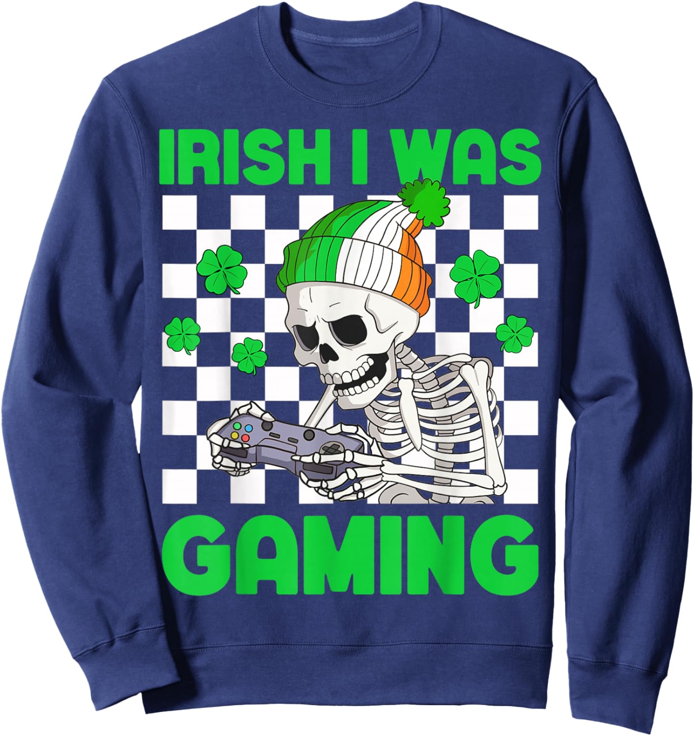 Irish I was Gaming Boys St Patricks Day Skeleton Gamer Sweatshirt - Sweatshirt | Navy
