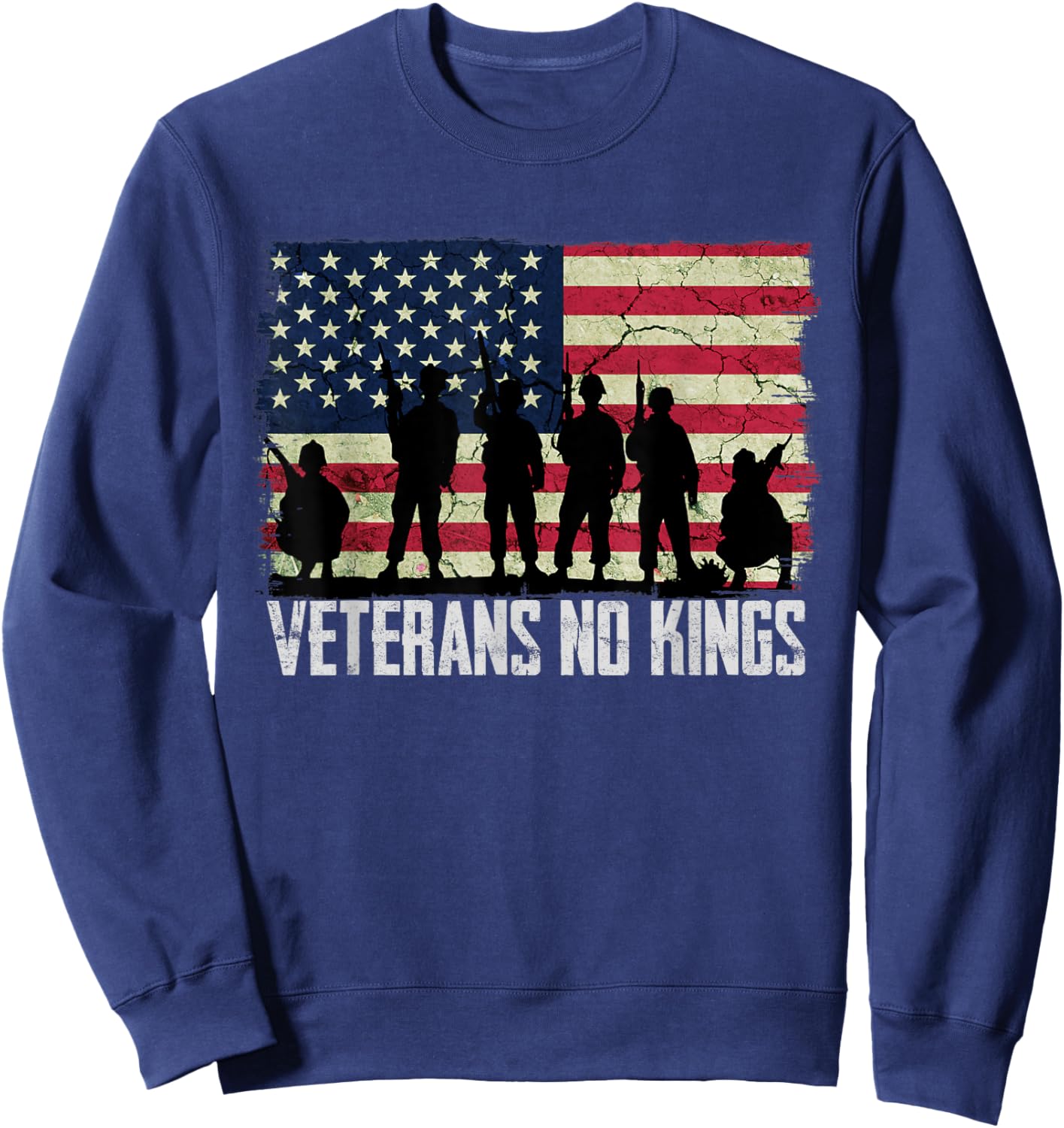 Veterans No Kings Shirt Vintage America Flag Veterans Sweatshirt - Sweatshirt | Navy