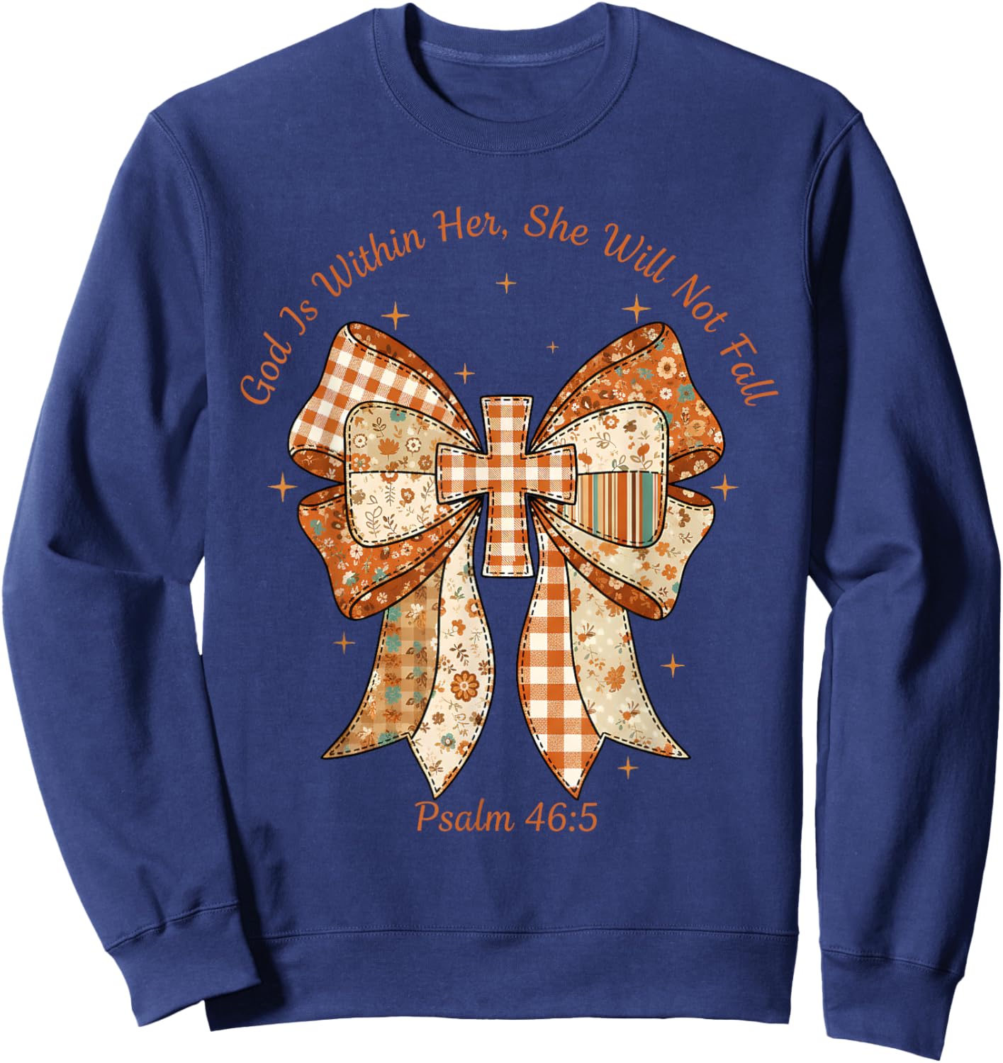 God is Within Her She Will Not Fall Psalm 46:5 Coquette Sweatshirt - Sweatshirt | Navy