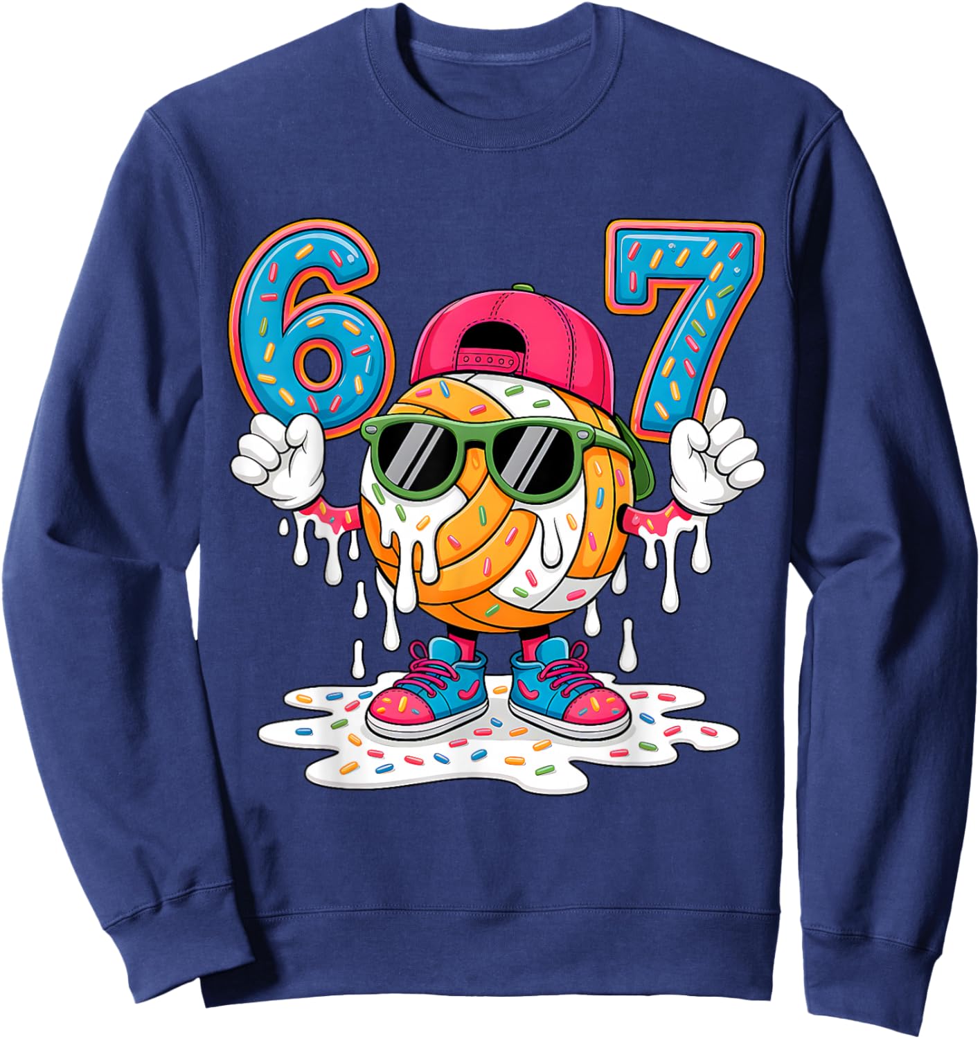 67 Meme Six Seven 6 7 Meme Funny Basketball Ice Cream Drip Sweatshirt - Sweatshirt | Navy