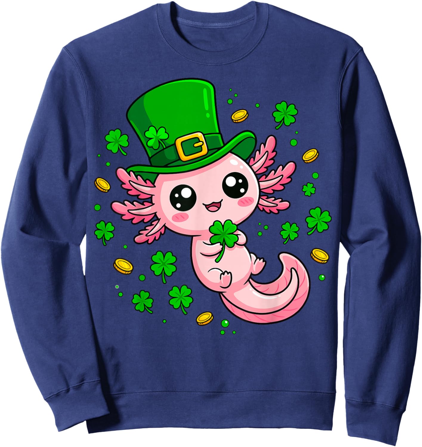 Axolotl St Patricks Day Saint Pattys Boys Girls Kids Women Sweatshirt - Sweatshirt | Navy