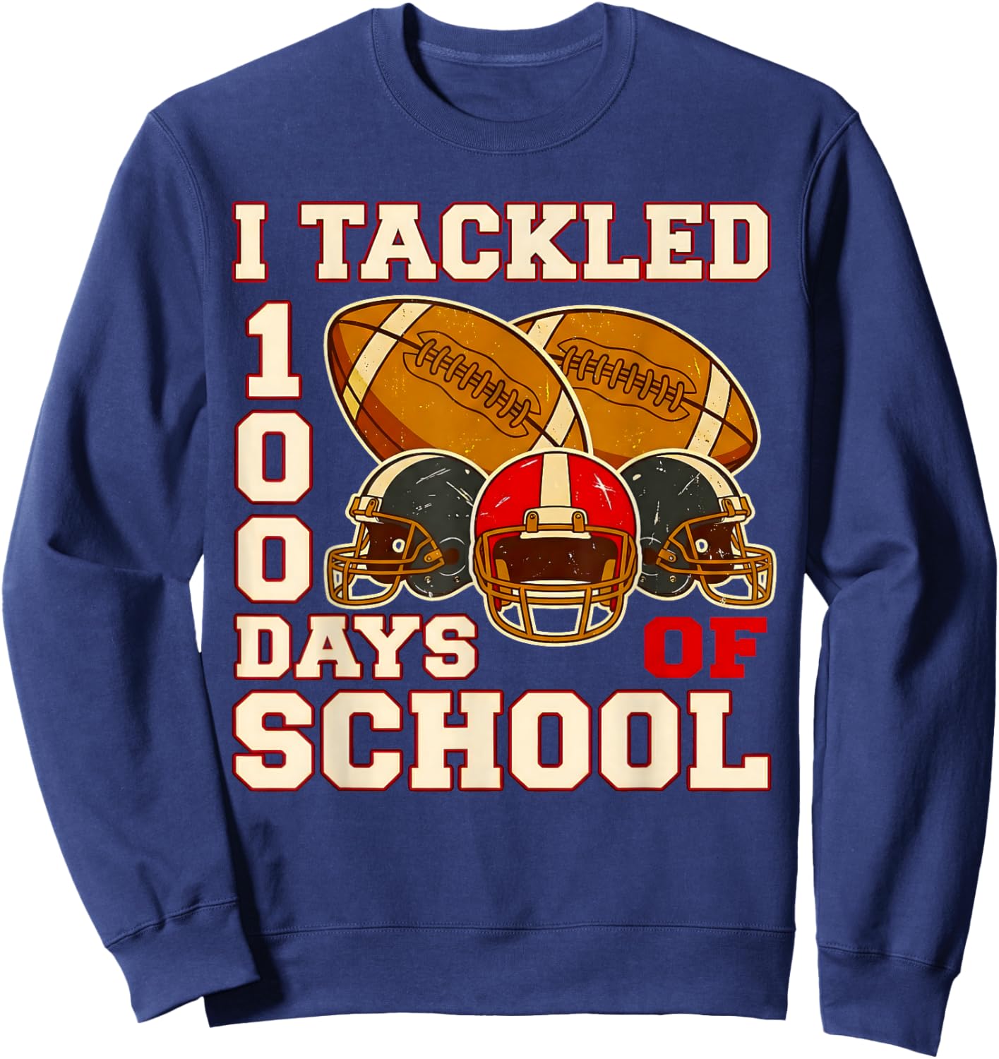 100 Days of School Football Boys Kids 100th Day of School Sweatshirt - Sweatshirt | Navy