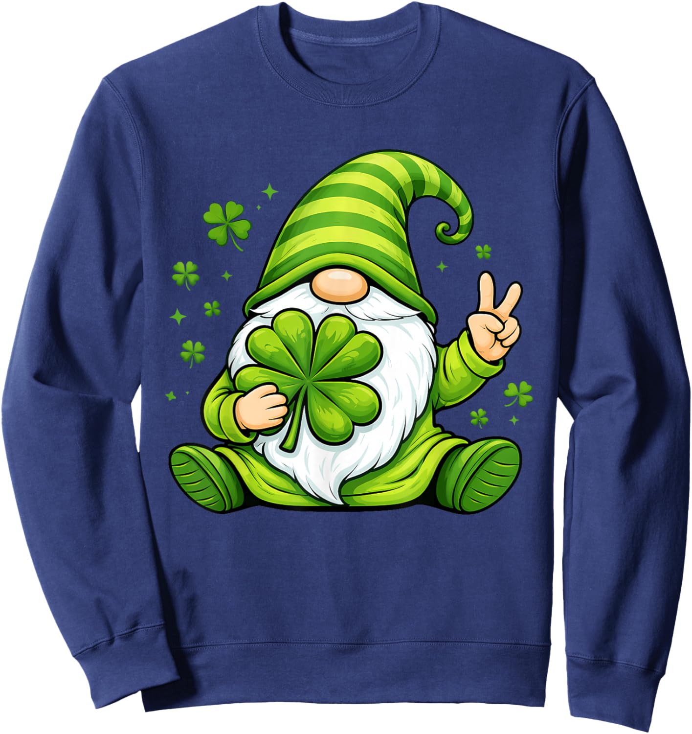 Cute Gnome with Lucky Shamrock St Patrick's Day Women Girls Sweatshirt - Sweatshirt | Navy
