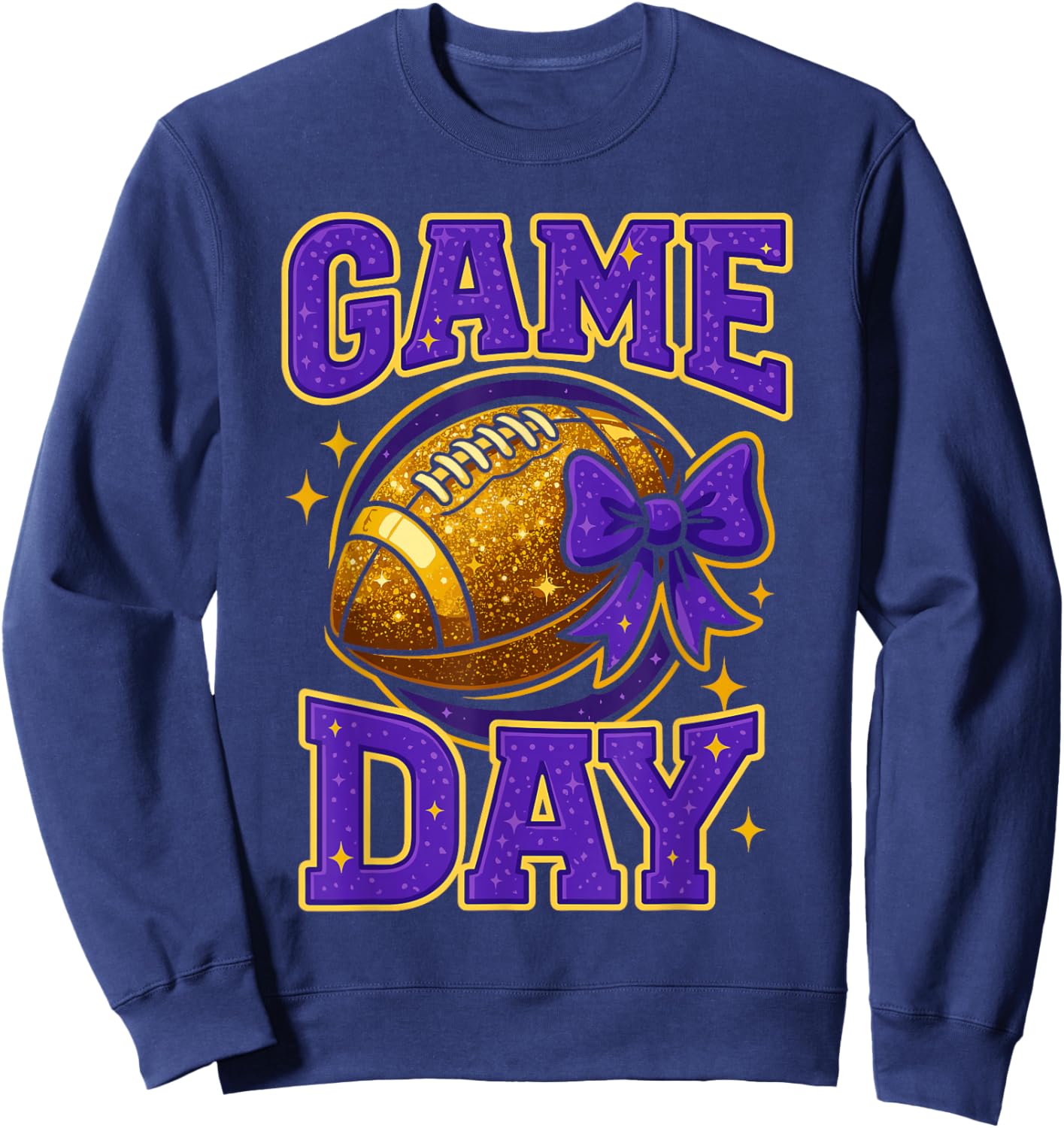 Purple and Gold Game Day Outfits, Football Mom Coquette Bow Sweatshirt - Sweatshirt | Navy