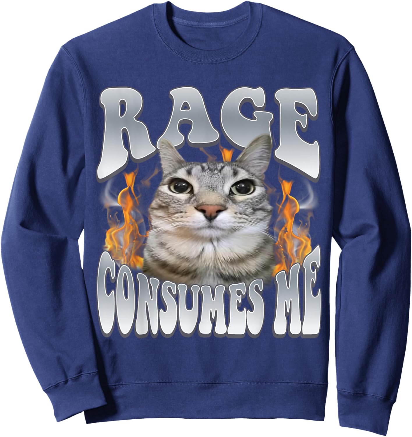 Rage Consumes Me Funny Cat Meme Vintage Unhinged Kitten Sweatshirt - Sweatshirt | Navy