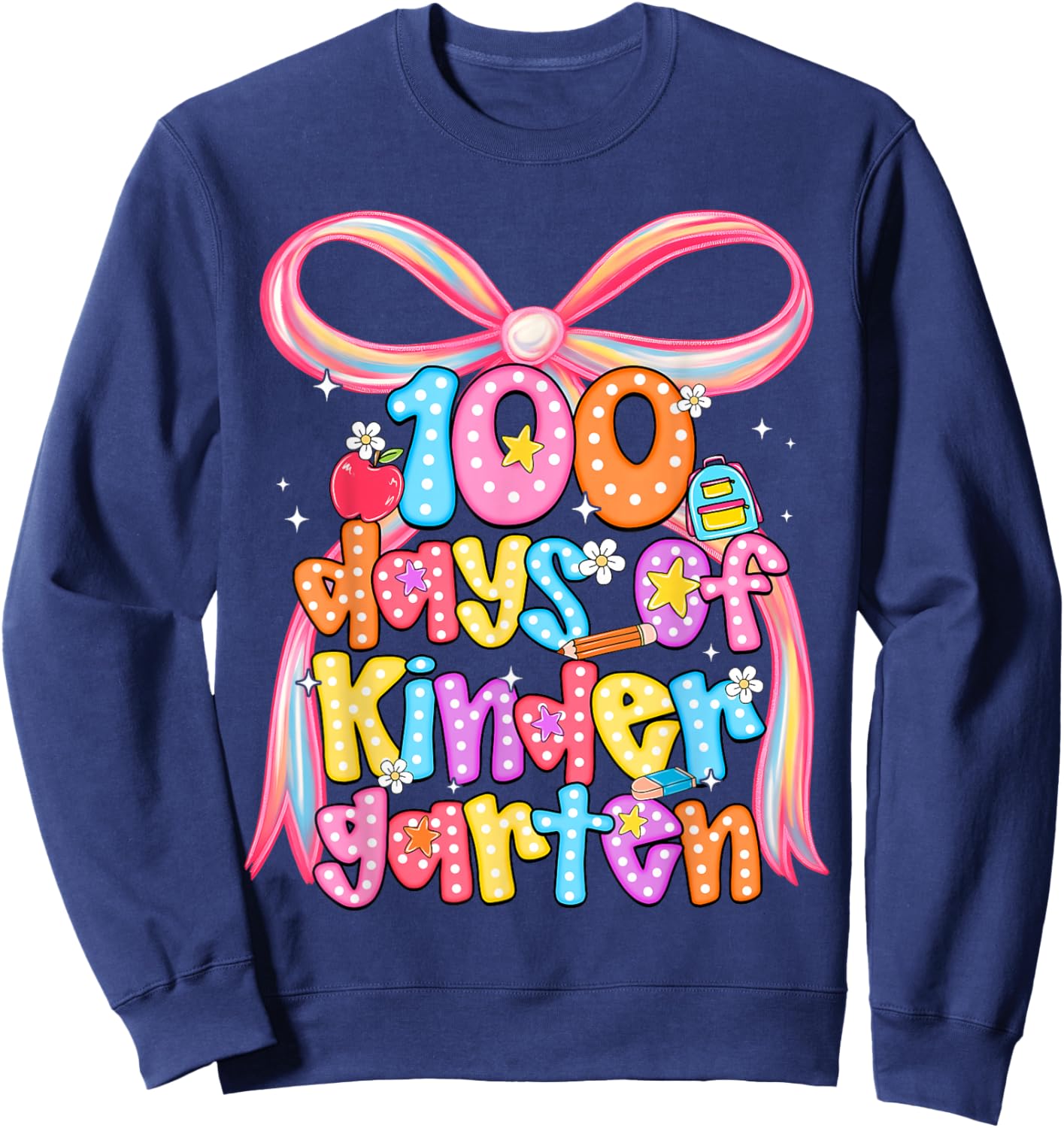 100 Days of Kindergarten Teacher Coquette Bow Girl Women Sweatshirt - Sweatshirt | Navy