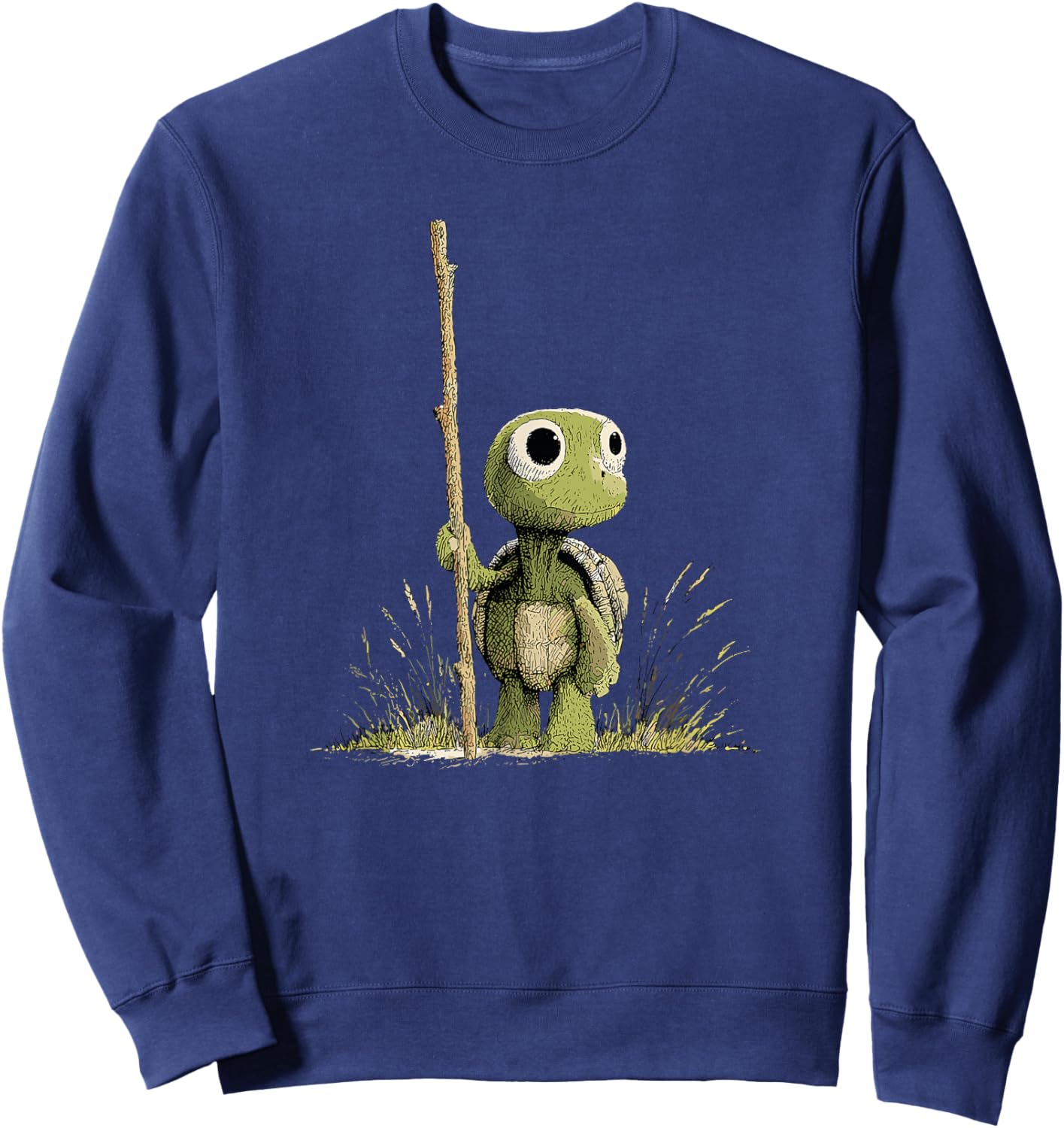 Adorable Turtle with Walking Stick Forest Journey Sweatshirt - Sweatshirt | Navy