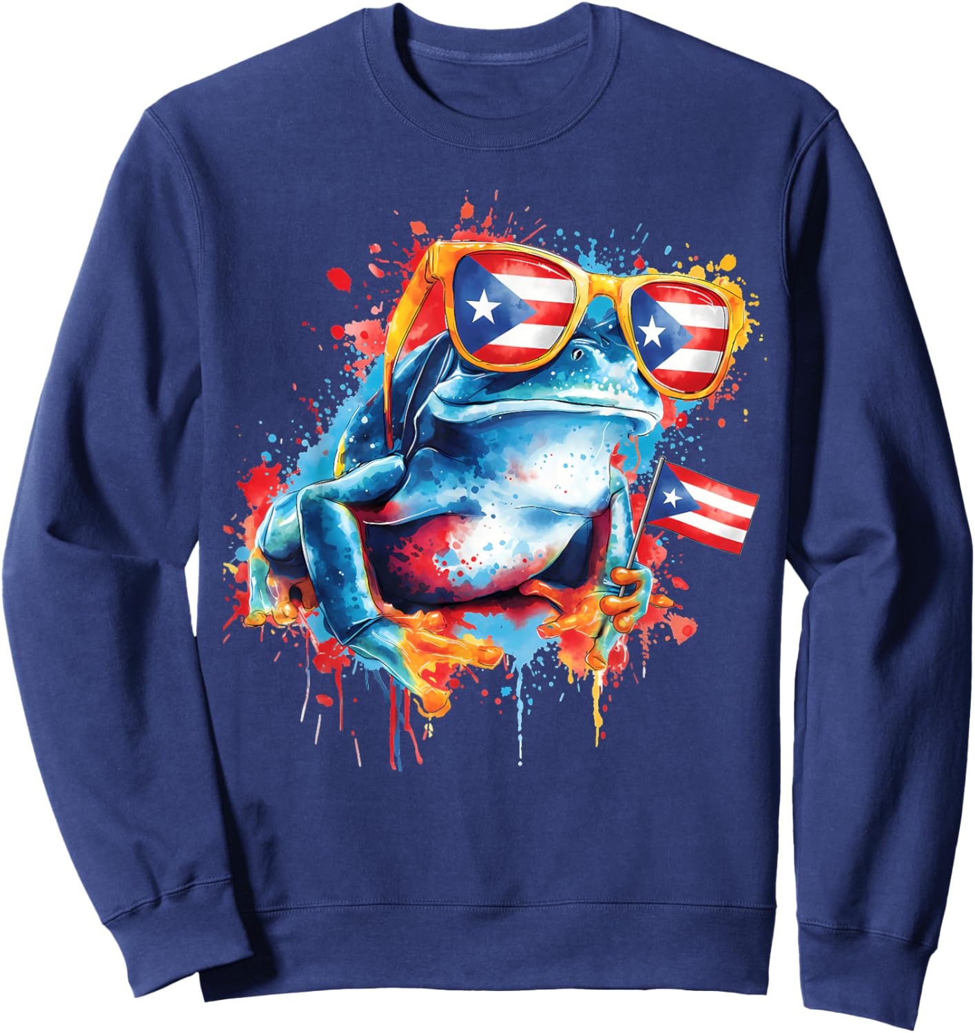 Coqui Frog Puerto Rico Taino Puerto Rican Flag Boricua Sweatshirt - Sweatshirt | Navy