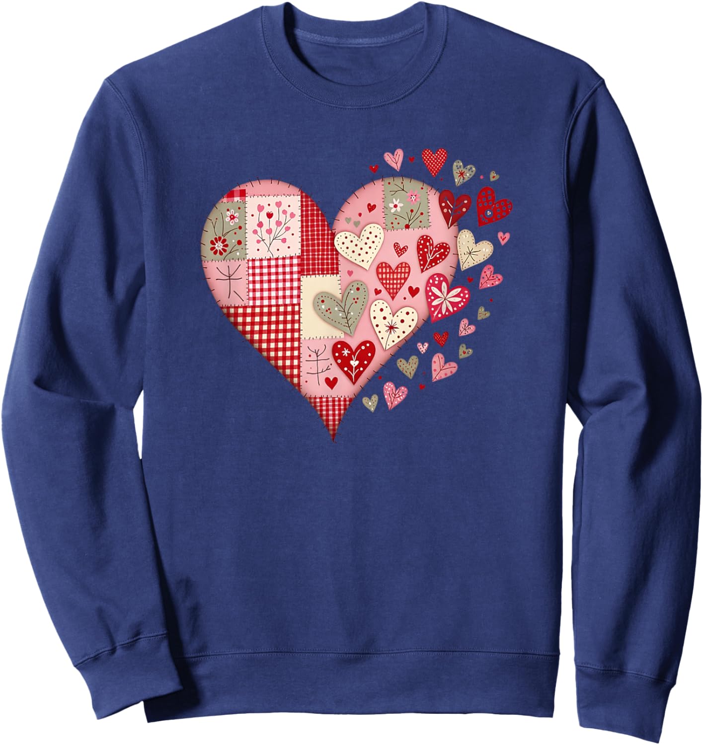 Heart Faux Patchwork Valentines Day Love Big Graphic Quilt Sweatshirt - Sweatshirt | Navy
