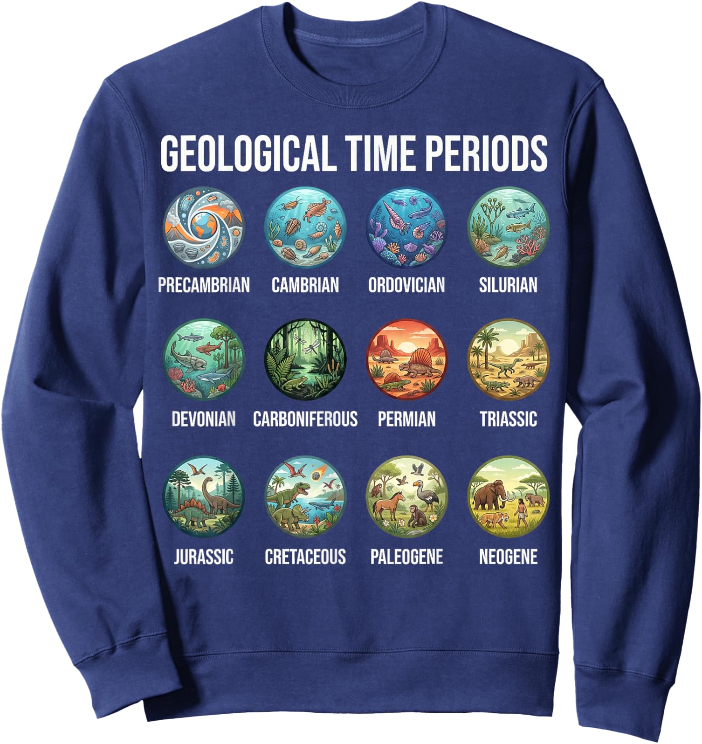 Geological Time Periods Chart Paleontology & Earth History Sweatshirt - Sweatshirt | Navy