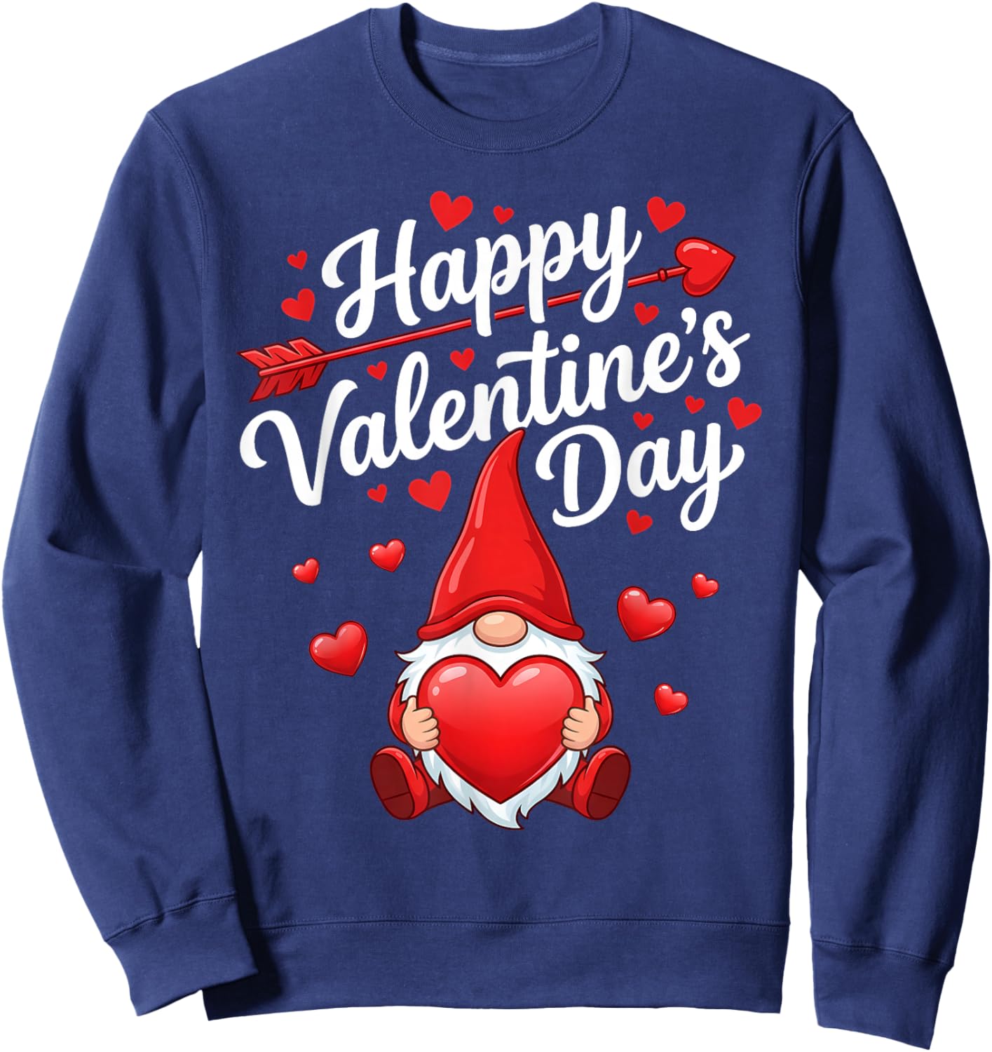 Happy Valentines Day Gnome Red Hearts Love Women Girls Sweatshirt - Sweatshirt | Navy