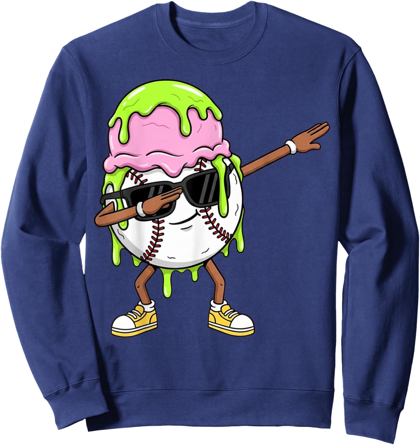 Dabbing Baseball Drip Ice Cream Kids Youth Boys Girls Sweatshirt - Sweatshirt | Navy