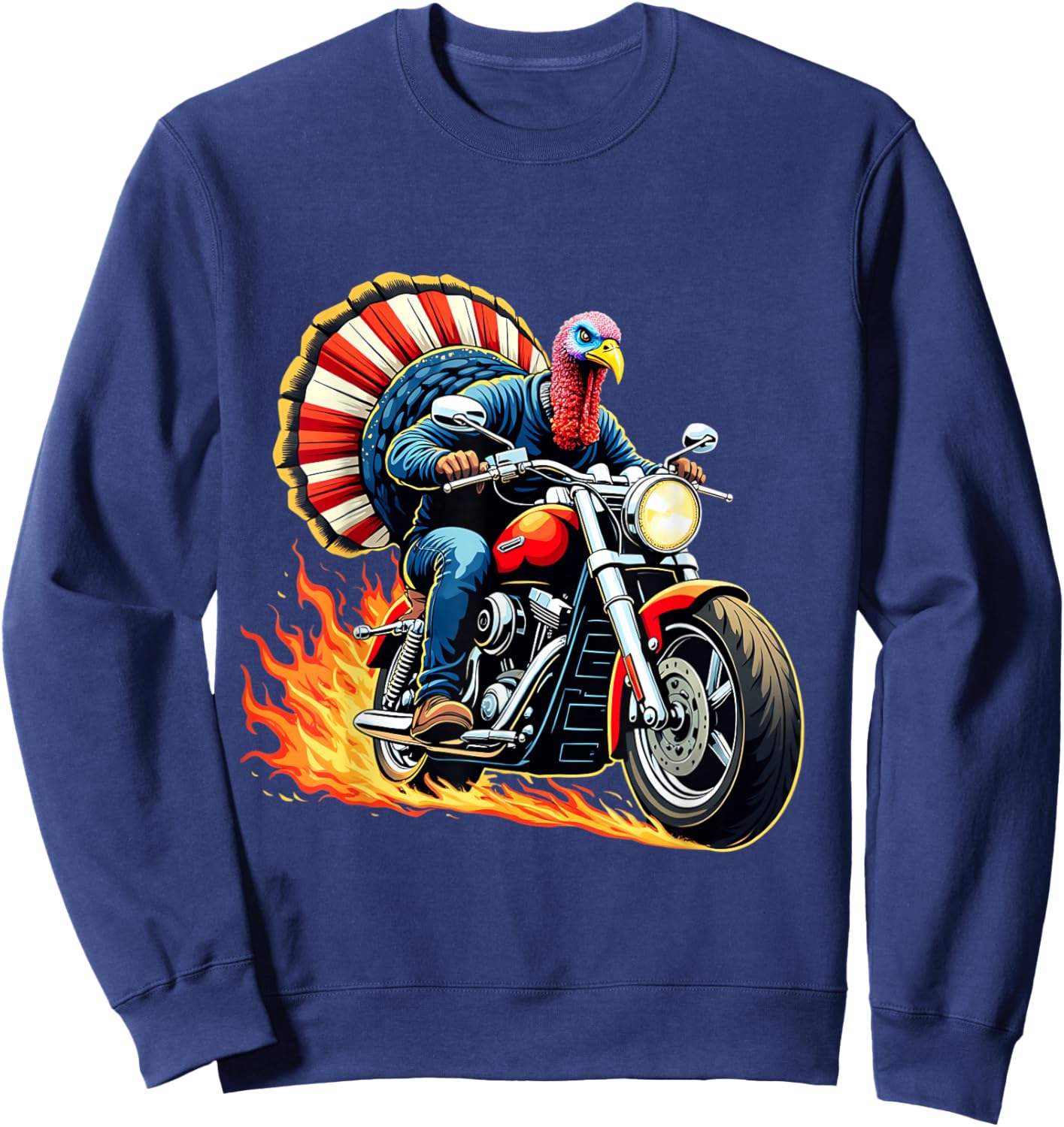 Turkey Riding a Motorcycle Design Funny Turkey Sweatshirt - Sweatshirt | Navy