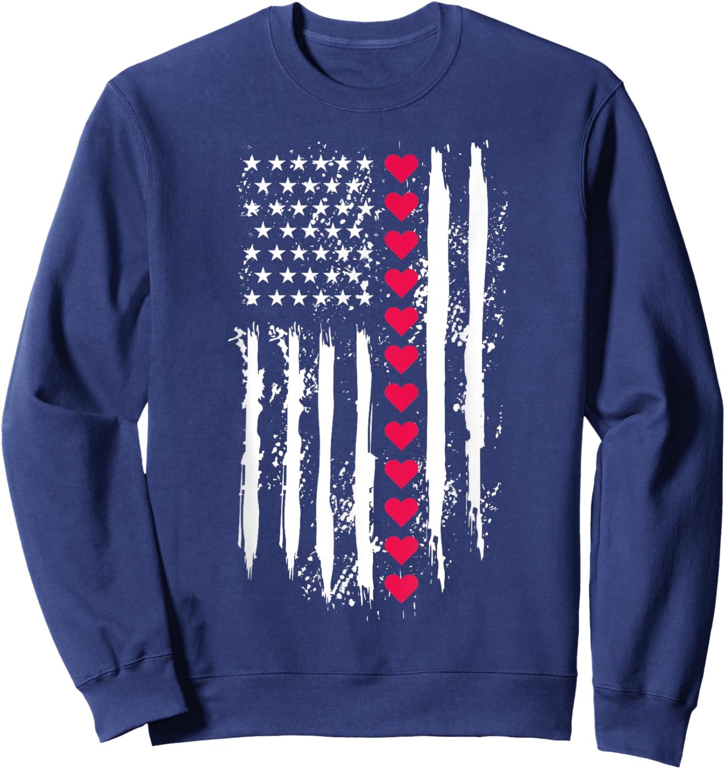 Valentines Red Hearts US American Flag Patriotic Lover Sweatshirt - Sweatshirt | Navy