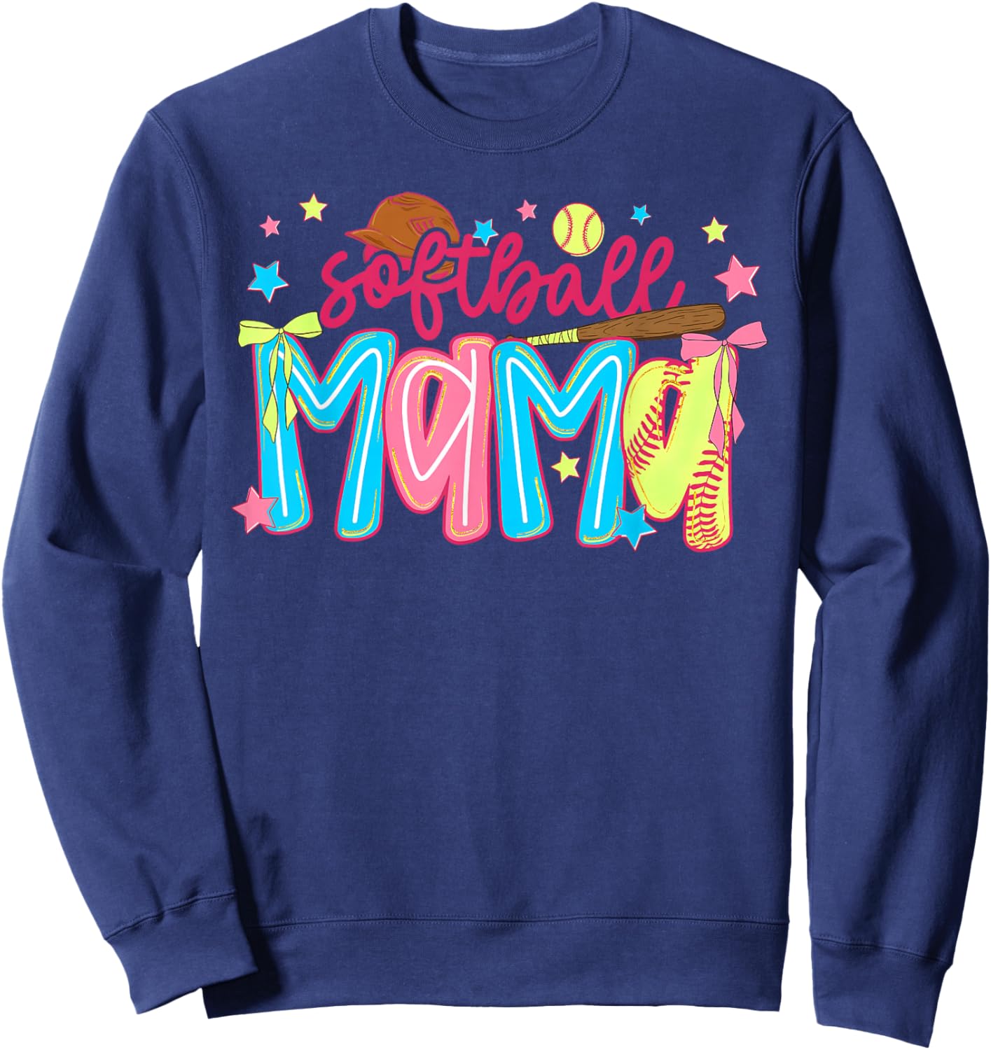 Softball Mama Preppy Coquette Bow Stars Game Day Mom Mother Sweatshirt - Sweatshirt | Navy