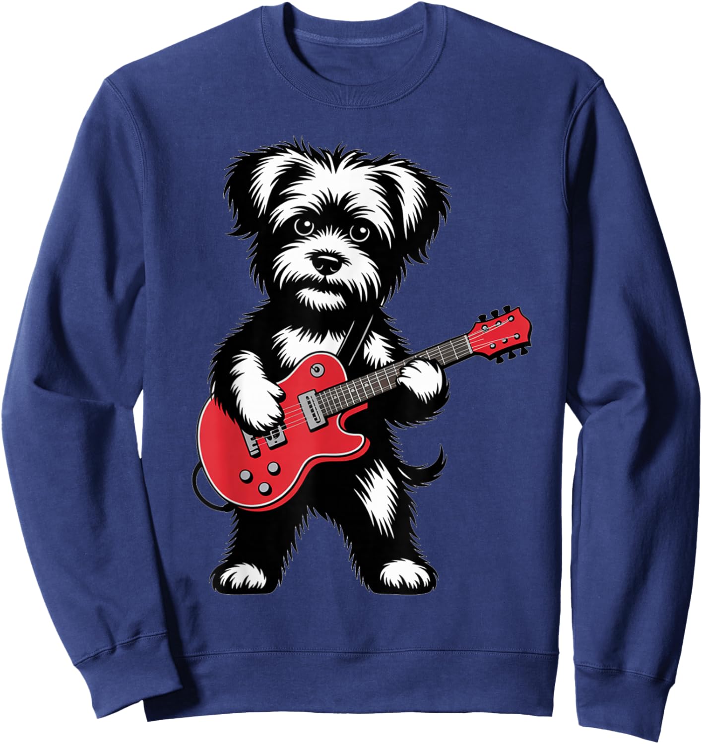 Cute Rock Yorki Dog with Red Electric Guitar Puppy Sweatshirt - Sweatshirt | Navy