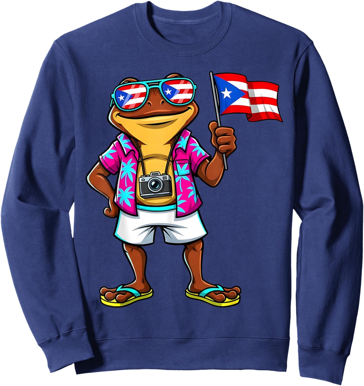 Funny Coqui Frog Puerto Rico Flag Boricua Puerto Rican Taino Sweatshirt - Sweatshirt | Navy