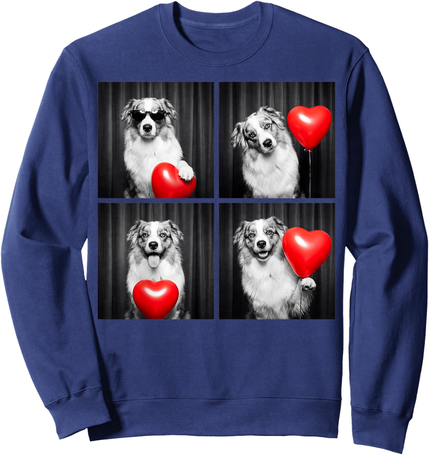 Australian Shepherd Photobooth Aussie Dog Design Valentines Sweatshirt - Sweatshirt | Navy
