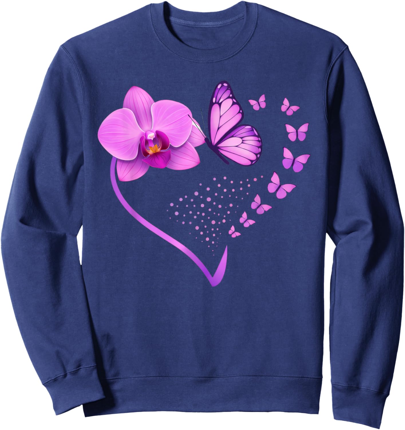 Orchid Butterfly Heart Floral Sweatshirt - Sweatshirt | Navy