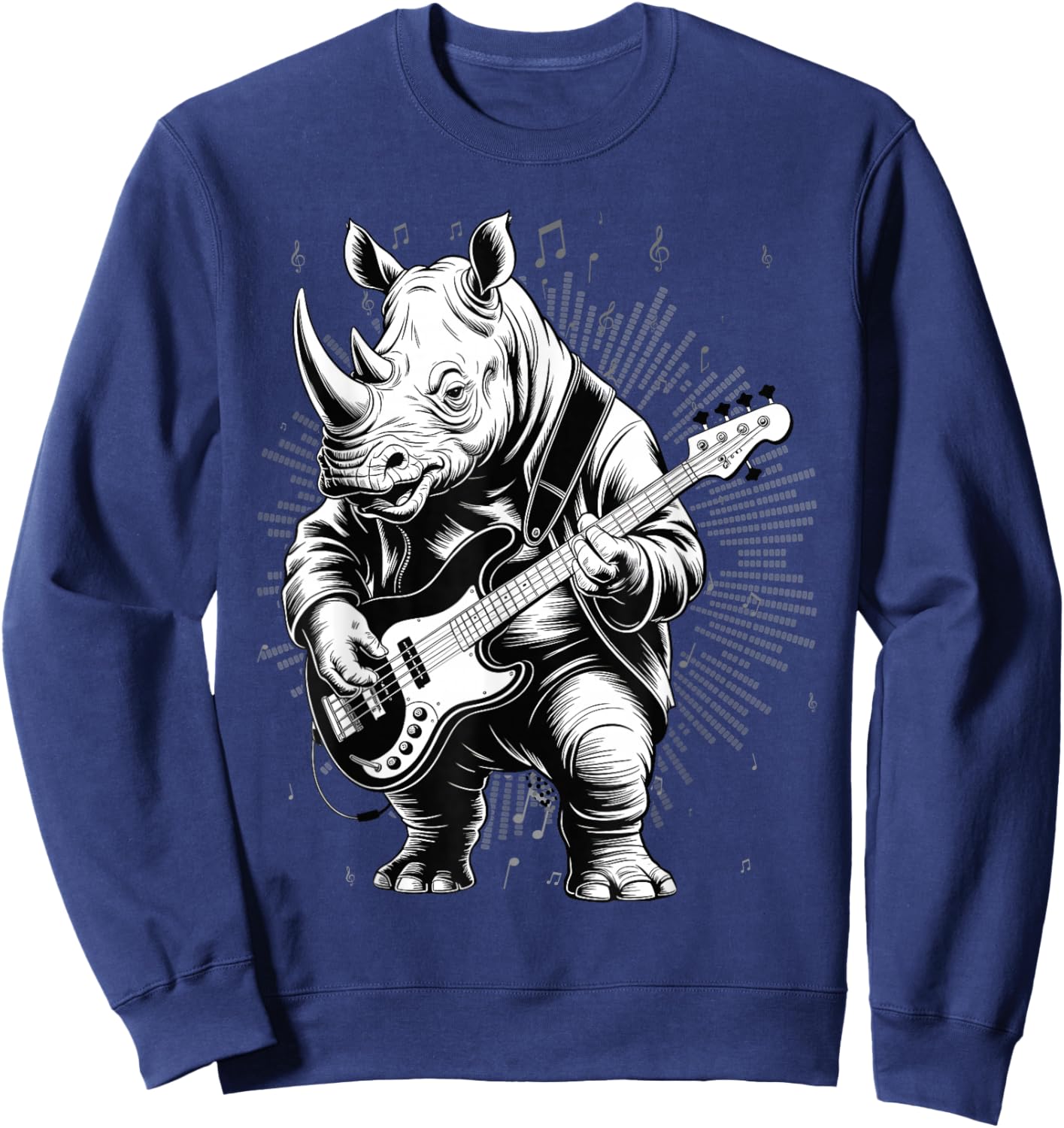 Rhino Funny Playing Bass Guitar Cute Rockin' Sweatshirt - Sweatshirt | Navy