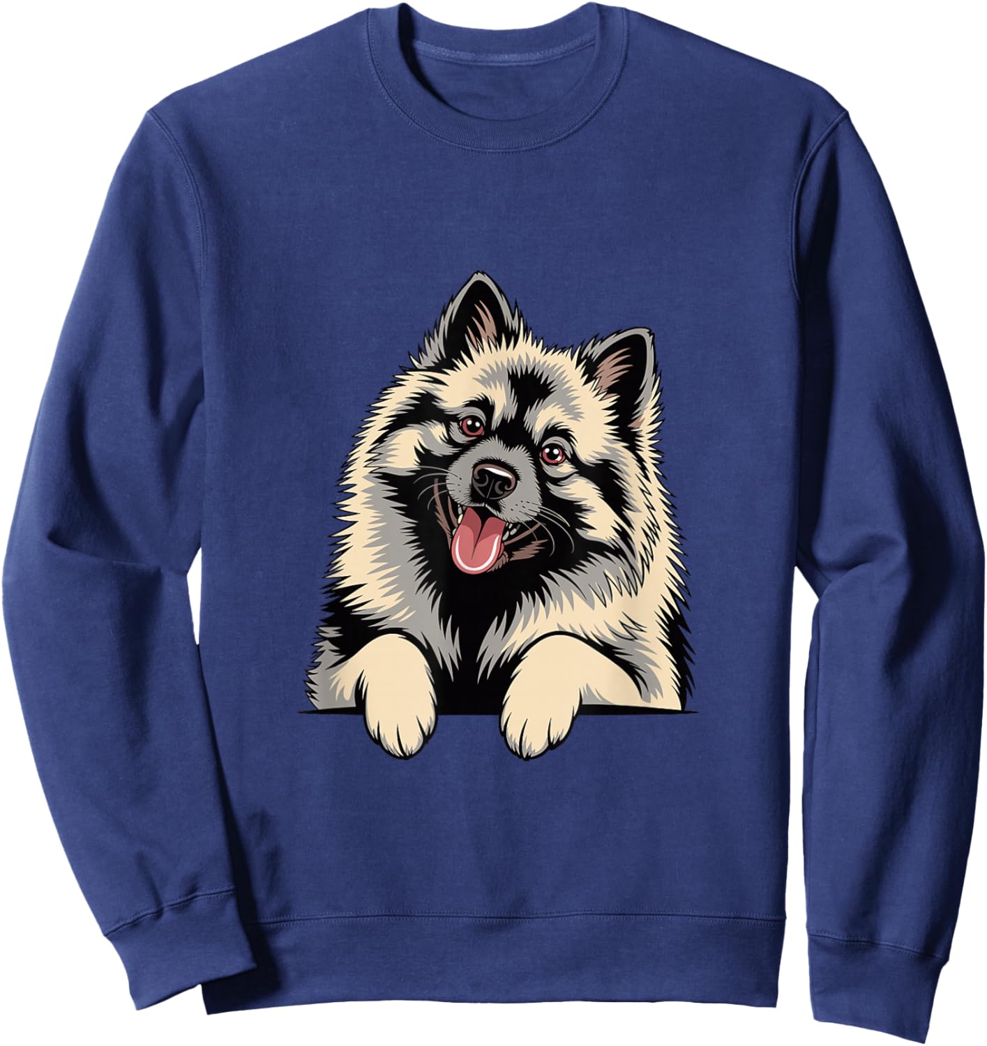 Cute Fluffy Gray Illustration Cartoon Canine Pup Keeshond Sweatshirt - Sweatshirt | Navy