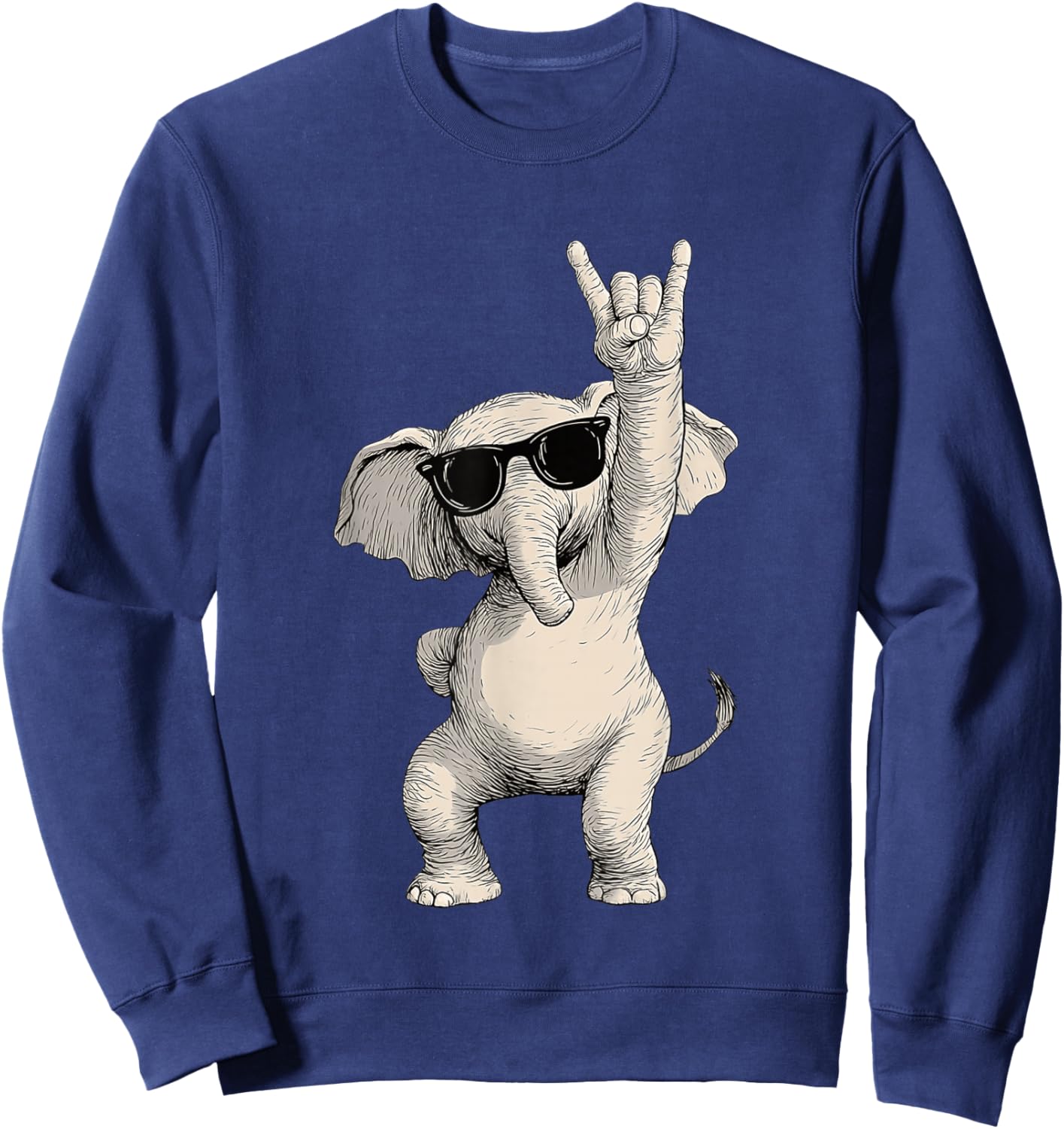 Elephant Rock On Gesture Sunglasses Fun Sweatshirt - Sweatshirt | Navy